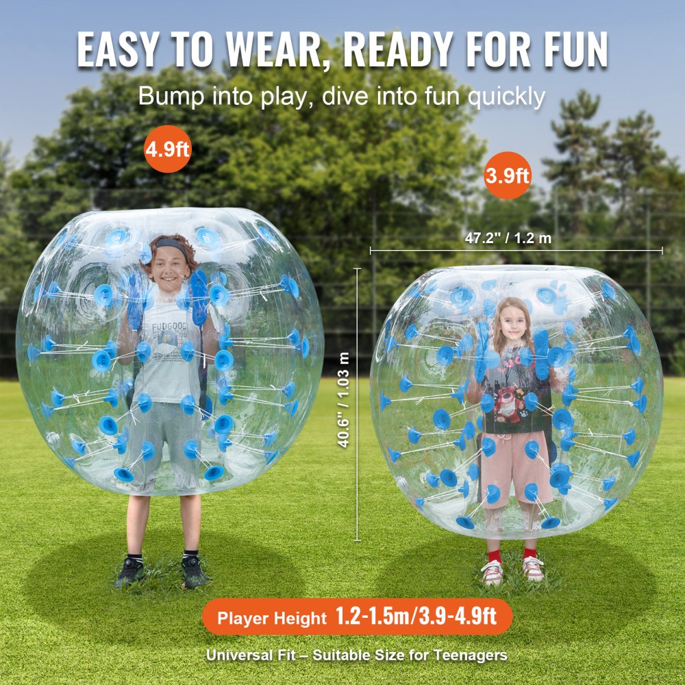 VEVOR Inflatable Bumper Ball 1-Pack, 4FT/1.2M Body Sumo Zorb Balls for Teen & Adult, 0.8mm Thick PVC Human Hamster Bubble Balls for Outdoor Team Gaming Play, Bumper Bopper Toys for Garden, Yard, Park 