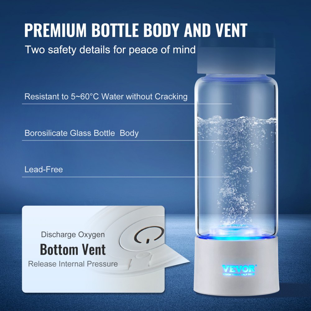 VEVOR Hydrogen Water Bottle Generator, 380 ml / 13.4 oz Capacity Portable Hydrogen Water Maker, SPE Technology Hydrogen Rich Water Ionizer Machine with Nasal Inhalation Tube and Self-Cleaning 