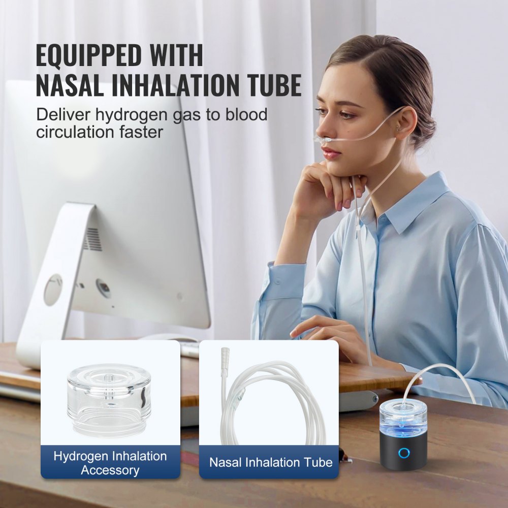 VEVOR Hydrogen Water Bottle Generator, 230 ml / 8.1 oz Capacity Portable Hydrogen Water Maker, SPE Technology Hydrogen Rich Water Ionizer Machine with Nasal Inhalation Tube and Self-Cleaning 