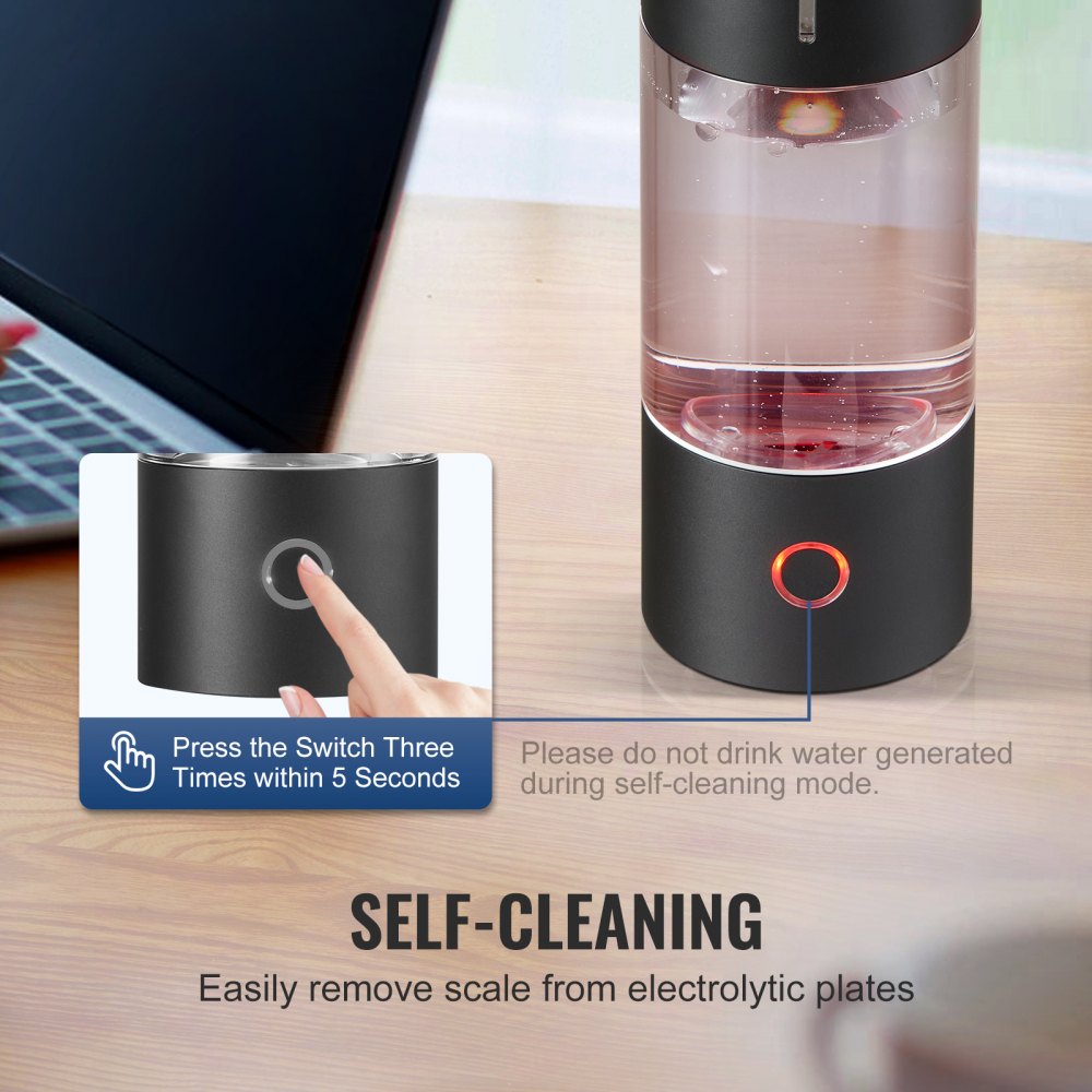 VEVOR Hydrogen Water Bottle Generator, 230 ml / 8.1 oz Capacity Portable Hydrogen Water Maker, SPE Technology Hydrogen Rich Water Ionizer Machine with Nasal Inhalation Tube and Self-Cleaning 