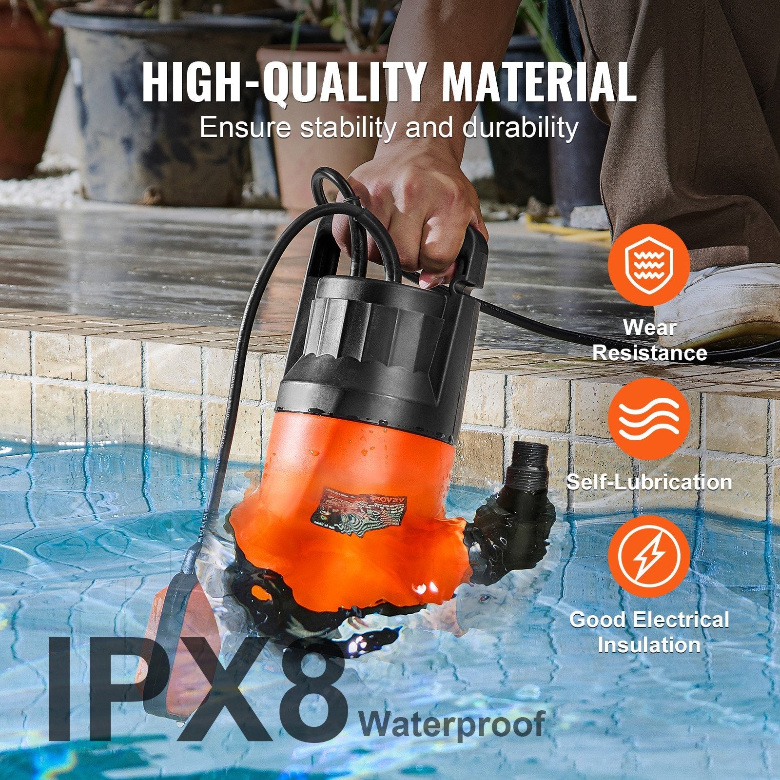 VEVOR Utility Pump, 1 HP, 4000 GPH High Flow, 31 ft Head, Sump Pump Submersible Water Pump Portable Utility Pump with 10 ft Long Power Cord for Draining Water from Swimming Pool Garden Pond Basement 