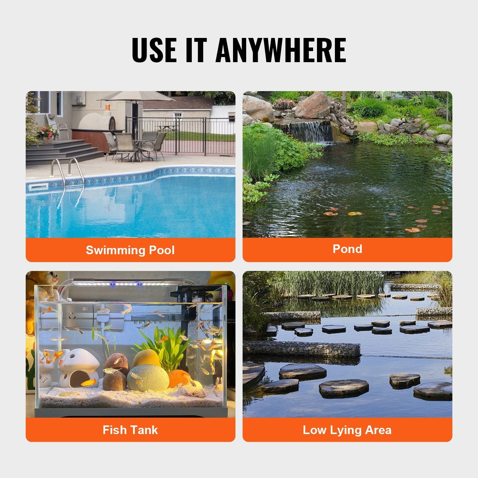 VEVOR Utility Pump, 1 HP, 4000 GPH High Flow, 31 ft Head, Sump Pump Submersible Water Pump Portable Utility Pump with 10 ft Long Power Cord for Draining Water from Swimming Pool Garden Pond Basement 