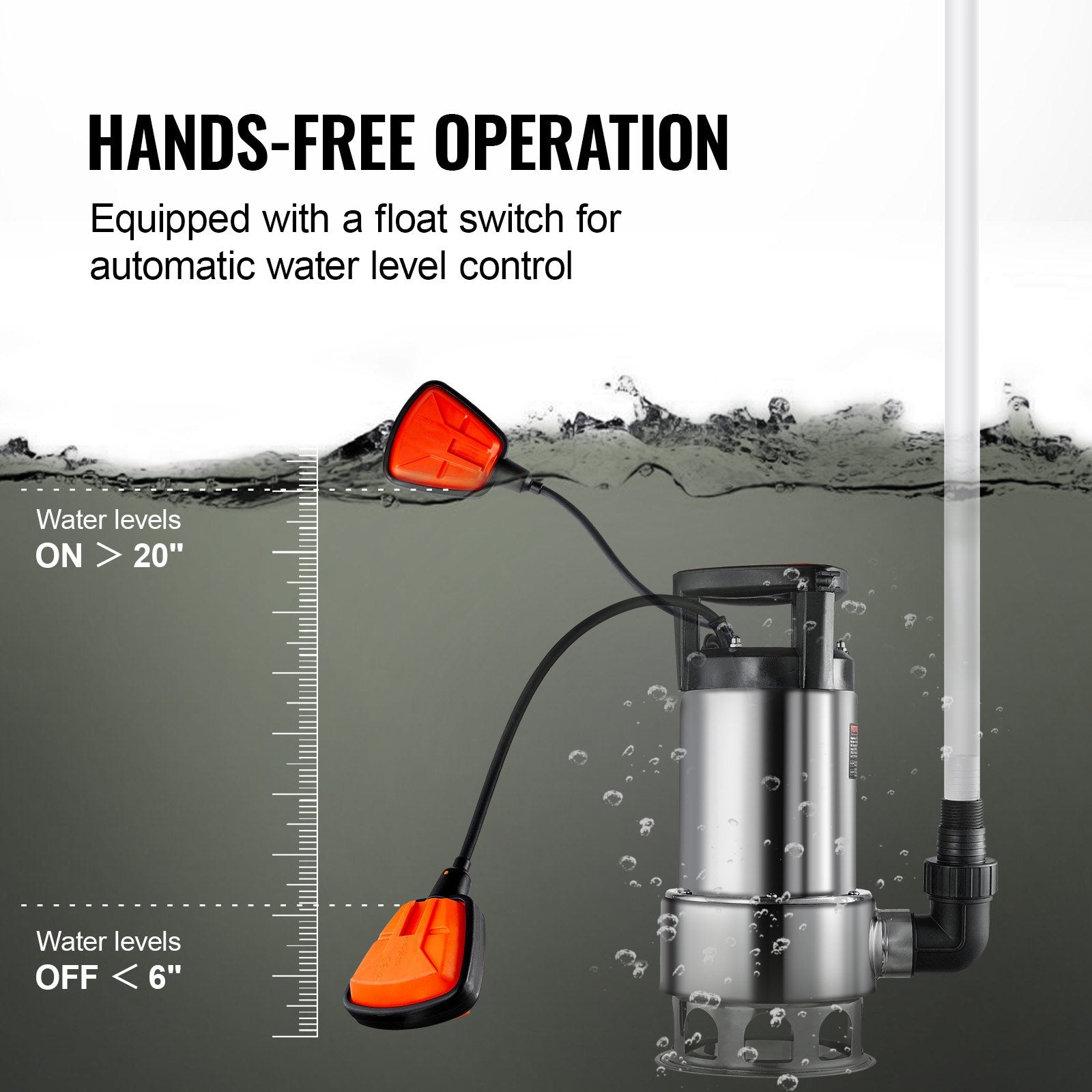 VEVOR 1HP Sump Pump, 4020GPH, 30FT Lift Stainless Steel Submersible Sludge Pump with 26FT Power Cord Automatic ON/OFF Float Switch, Drain Clean/Dirty Water for Basement Flood Pool Pond Garden Hot Tub 