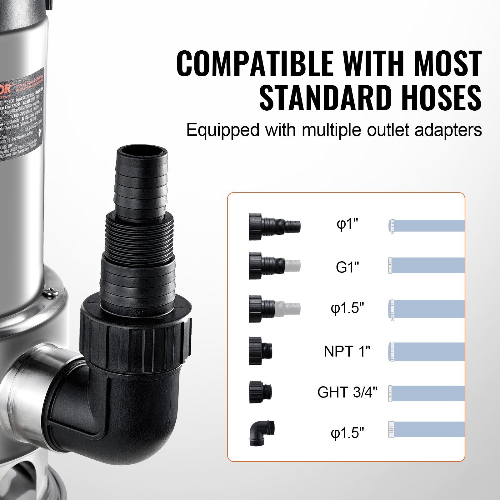 VEVOR 1HP Sump Pump, 4020GPH, 30FT Lift Stainless Steel Submersible Sludge Pump with 26FT Power Cord Automatic ON/OFF Float Switch, Drain Clean/Dirty Water for Basement Flood Pool Pond Garden Hot Tub 