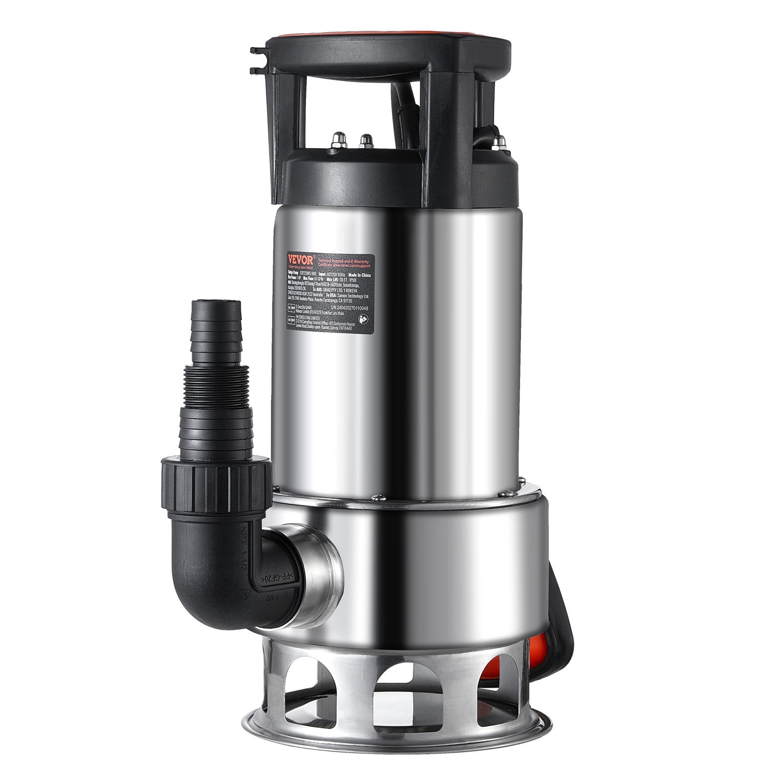 VEVOR 1HP Sump Pump, 4020GPH, 30FT Lift Stainless Steel Submersible Sludge Pump with 26FT Power Cord Automatic ON/OFF Float Switch, Drain Clean/Dirty Water for Basement Flood Pool Pond Garden Hot Tub 
