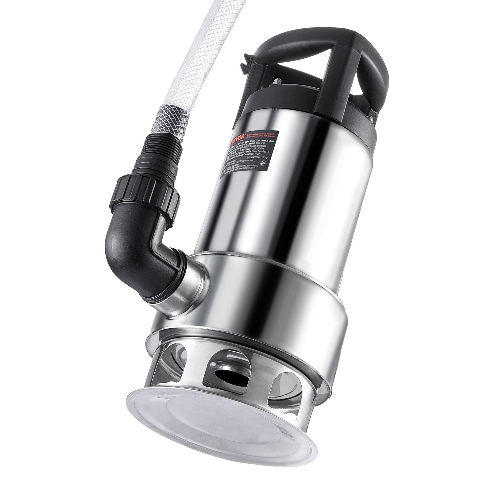 VEVOR 1HP Sump Pump, 4020GPH, 30FT Lift Stainless Steel Submersible Sludge Pump with 26FT Power Cord Automatic ON/OFF Float Switch, Drain Clean/Dirty Water for Basement Flood Pool Pond Garden Hot Tub 