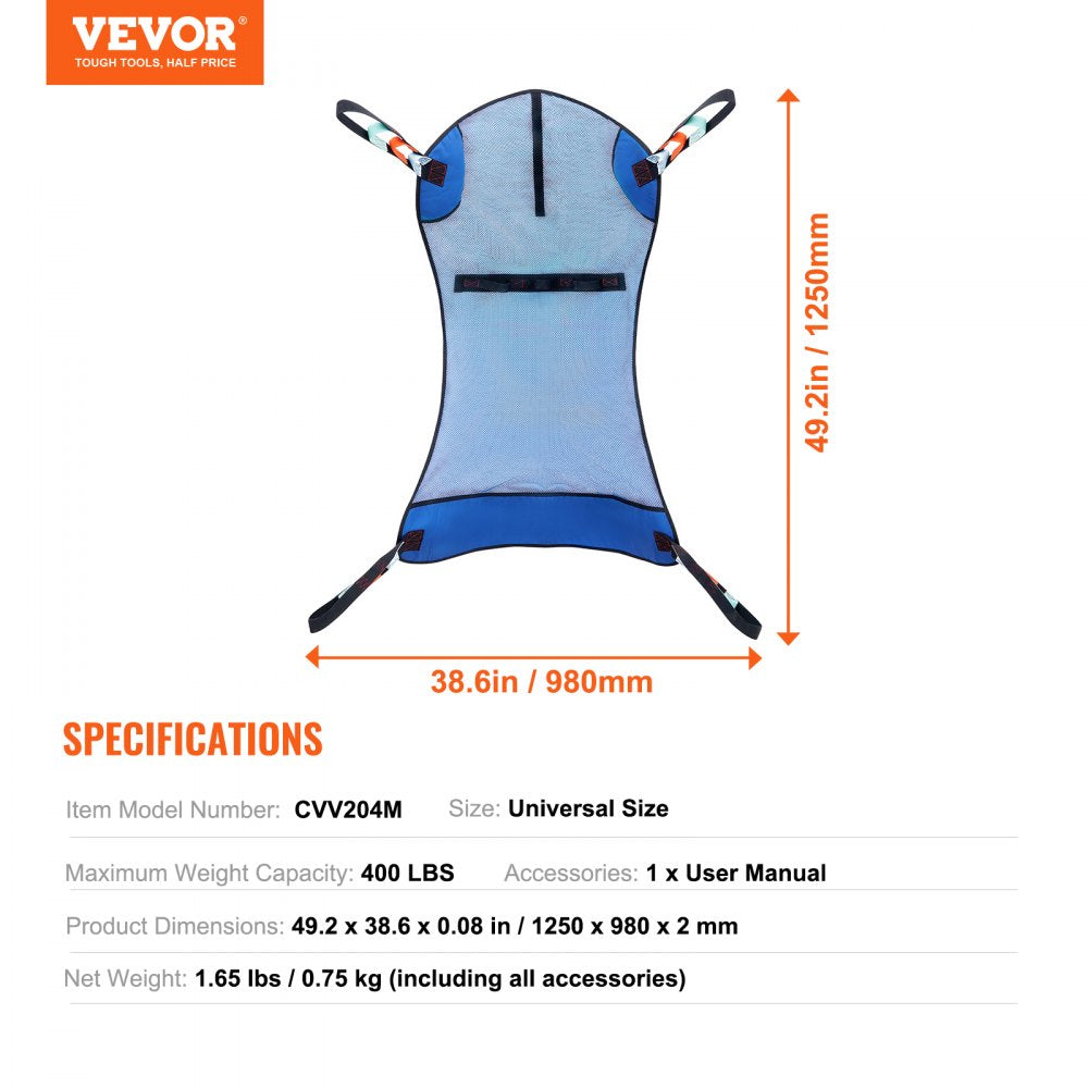 VEVOR Universal Full Body Patient Lift Sling Patient Lift Medical Sling 400LBS 