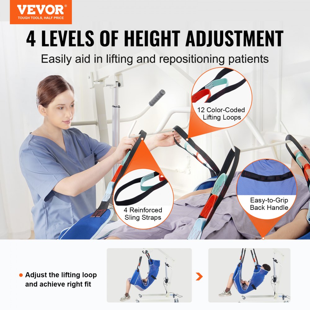 VEVOR Full Body Patient Lift Sling with Commode Opening Medical Aid Sling L-Size 