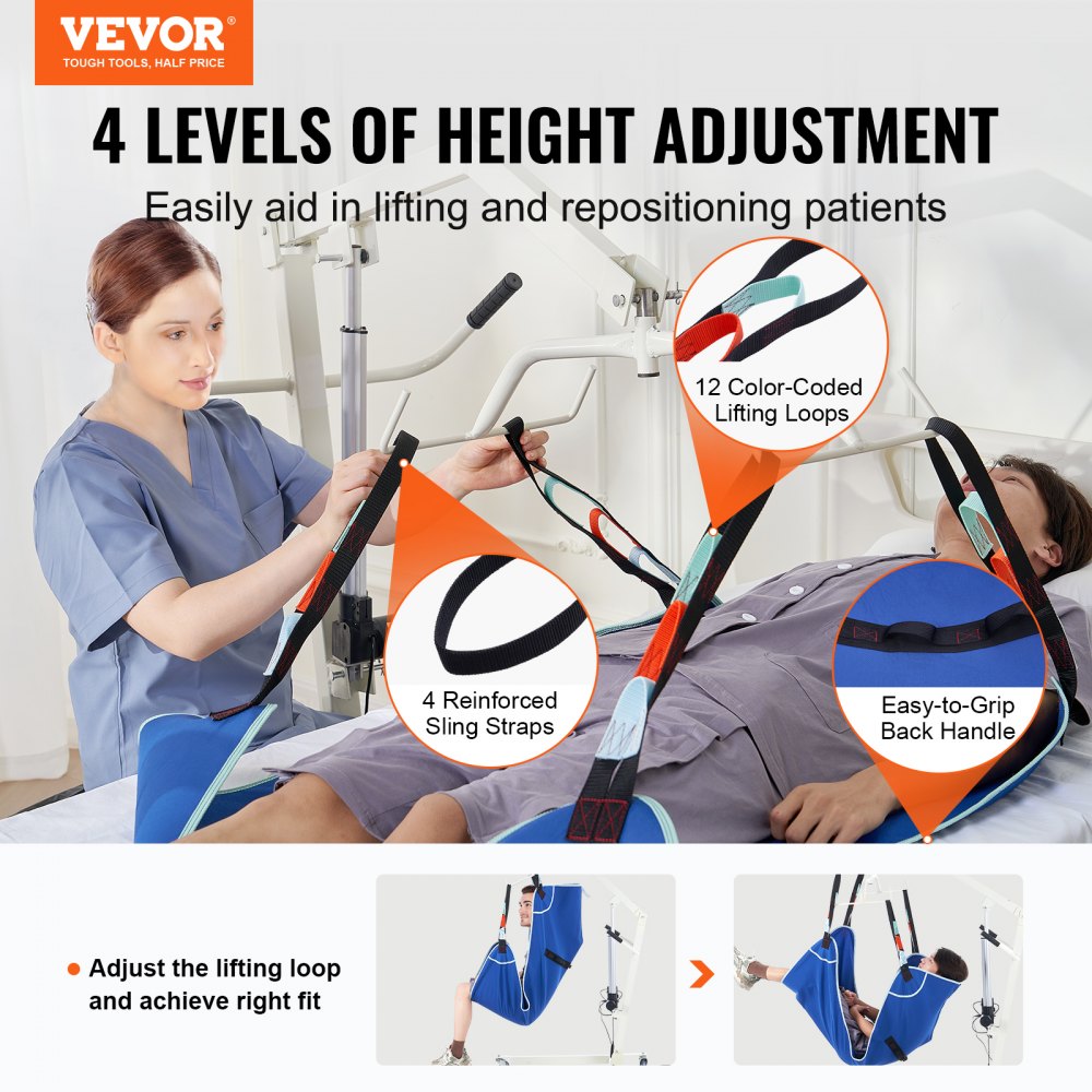 VEVOR Patient Lift Sling with Head Support Medium-Size U Shape Divided Leg Sling 