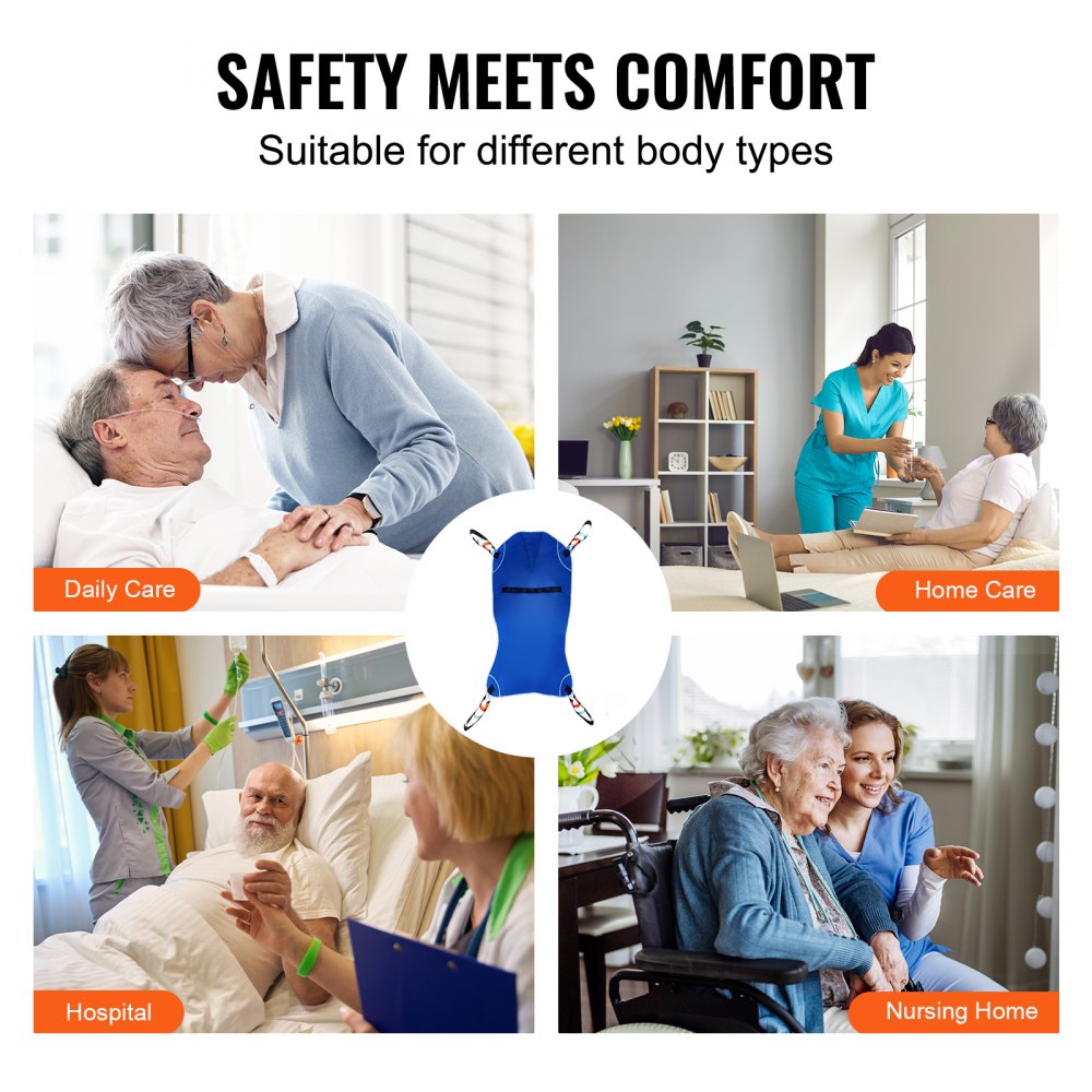 VEVOR Patient Lift Sling with Head Support Medium-Size U Shape Divided Leg Sling 