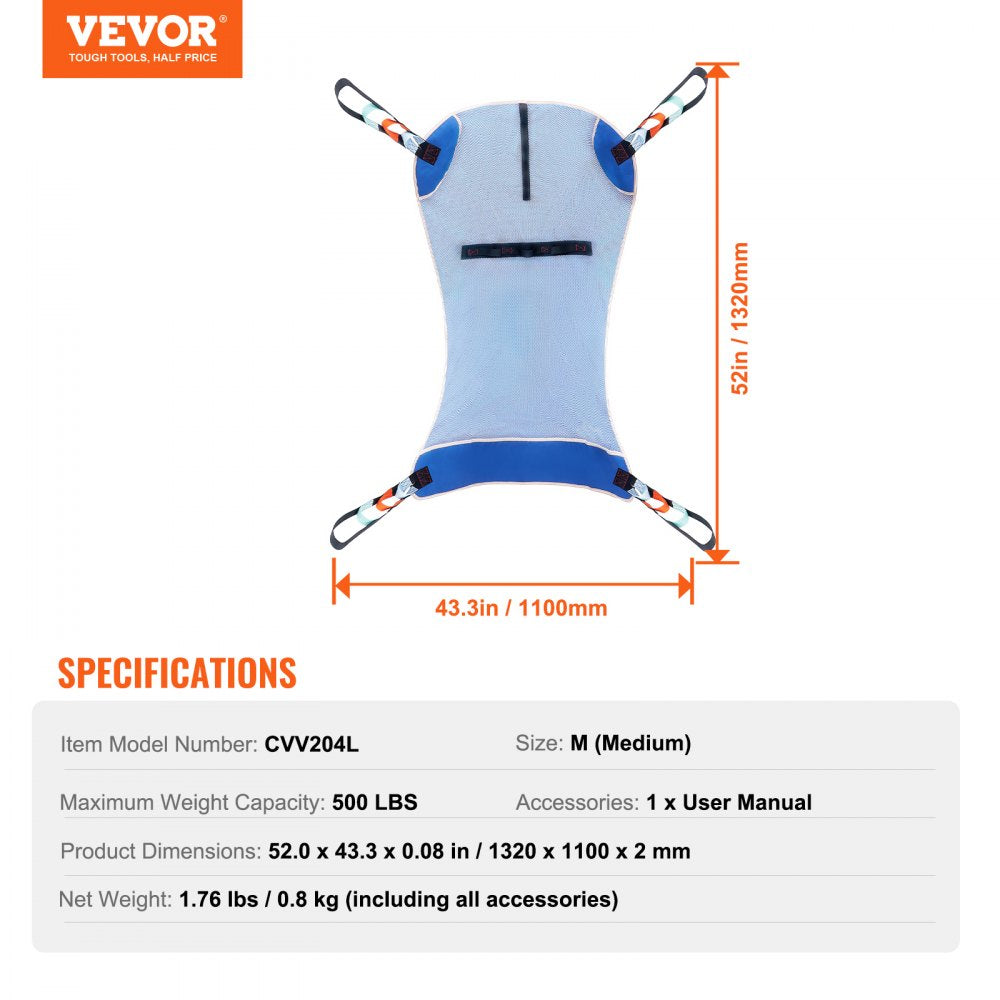 VEVOR Universal Full Body Patient Lift Sling Medium Transfer Sling 500LB Loads 