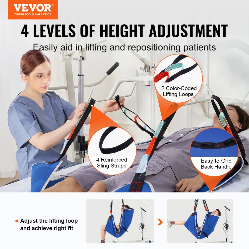 VEVOR Universal Full Body Patient Lift Sling M-Size Patient Lift Medical Aid Sling 