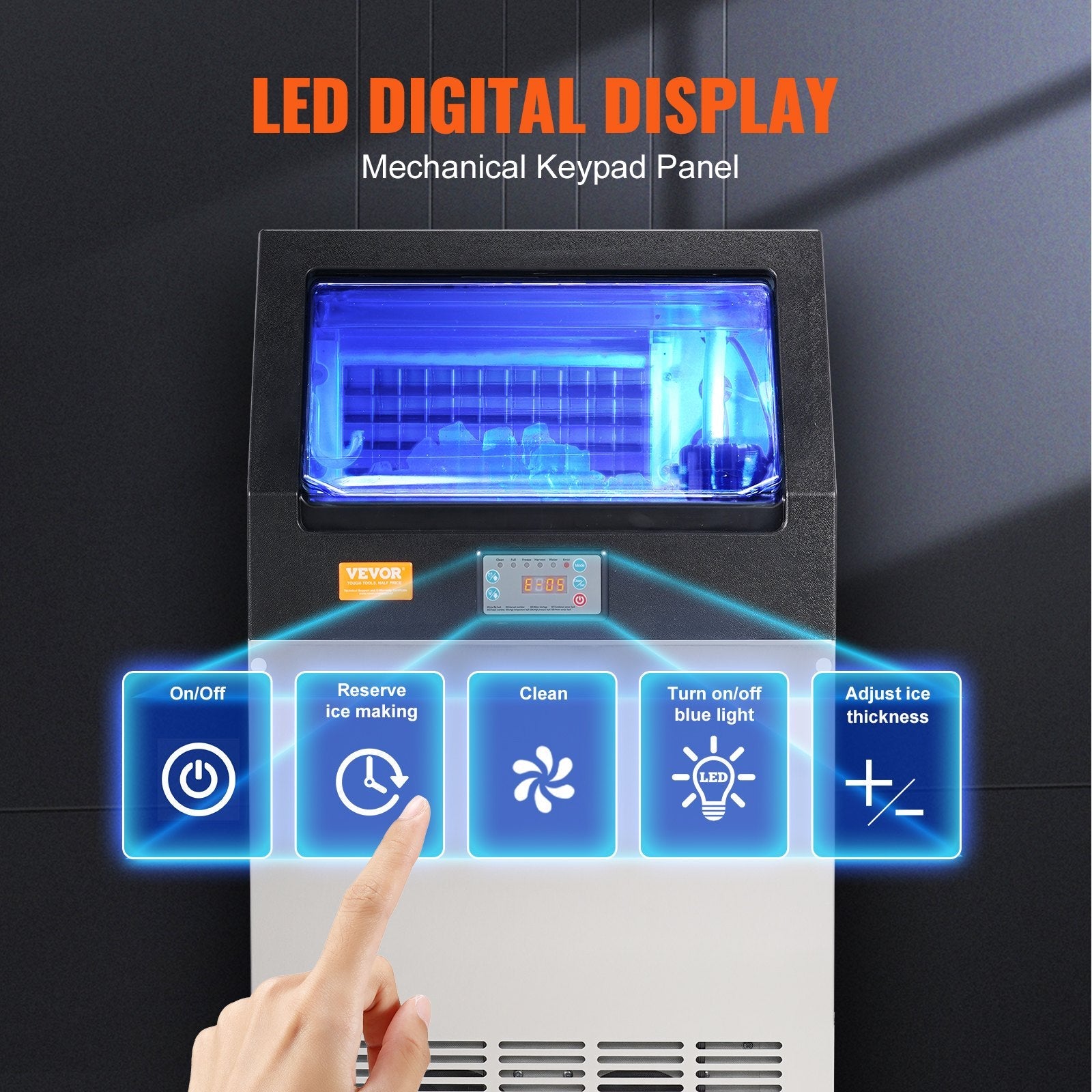 VEVOR Commercial Ice Maker, 100lbs/24H, Ice Maker Machine, 55 Ice Cubes in 12-15 Minutes, Freestanding Cabinet Ice Maker with 33lbs Storage Capacity LED Digital Display, for Bar Home Office Restaurant 