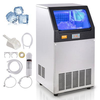 VEVOR Commercial Ice Maker, 100lbs/24H, Ice Maker Machine, 55 Ice Cubes in 12-15 Minutes, Freestanding Cabinet Ice Maker with 33lbs Storage Capacity LED Digital Display, for Bar Home Office Restaurant 