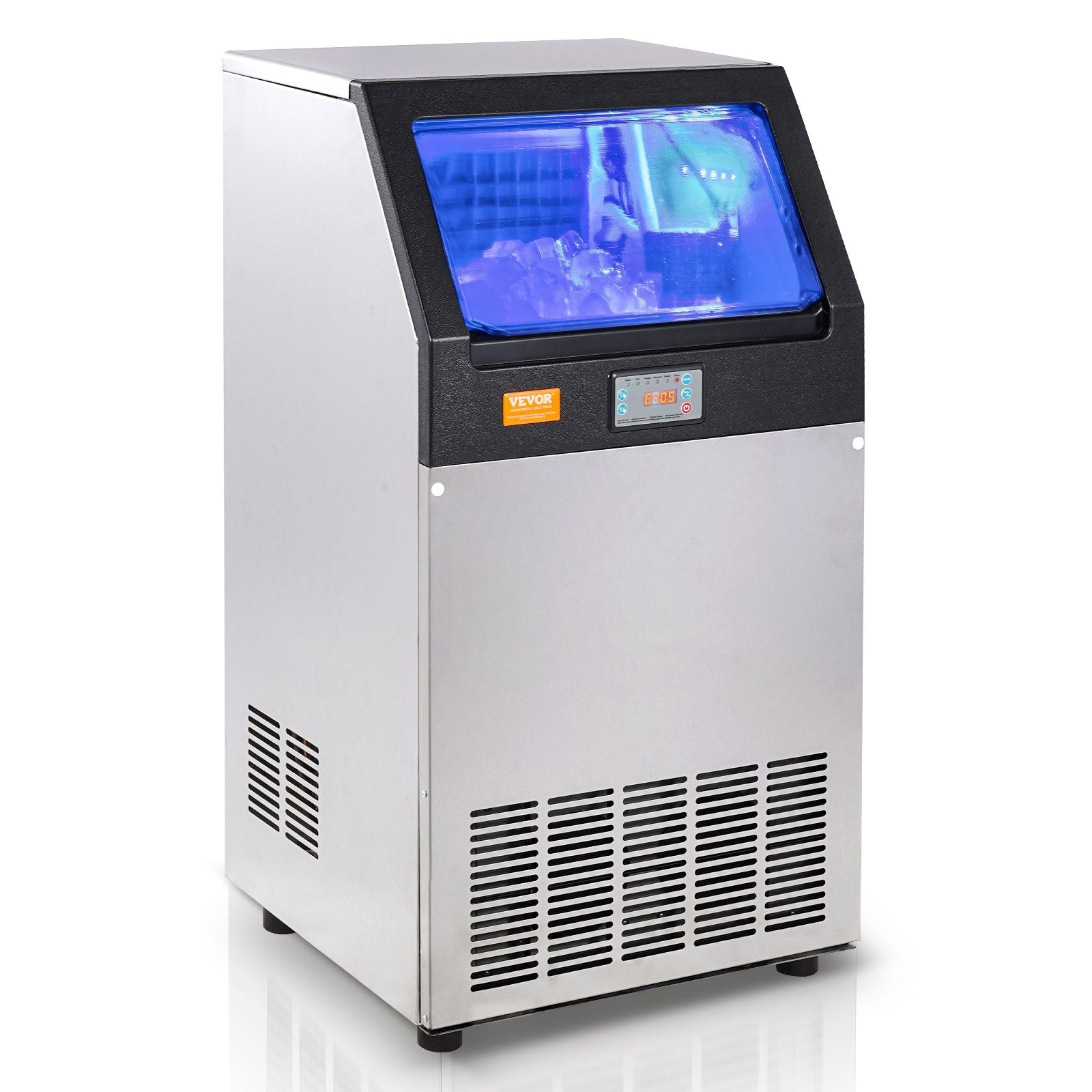 VEVOR Commercial Ice Maker, 100lbs/24H, Ice Maker Machine, 55 Ice Cubes in 12-15 Minutes, Freestanding Cabinet Ice Maker with 33lbs Storage Capacity LED Digital Display, for Bar Home Office Restaurant 