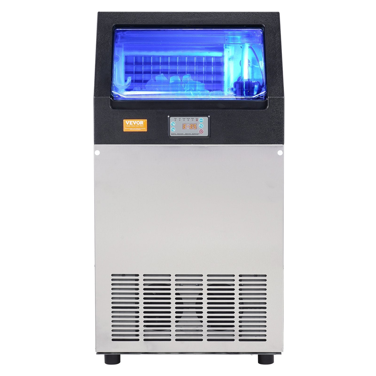 VEVOR Commercial Ice Maker, 100lbs/24H, Ice Maker Machine, 55 Ice Cubes in 12-15 Minutes, Freestanding Cabinet Ice Maker with 33lbs Storage Capacity LED Digital Display, for Bar Home Office Restaurant 