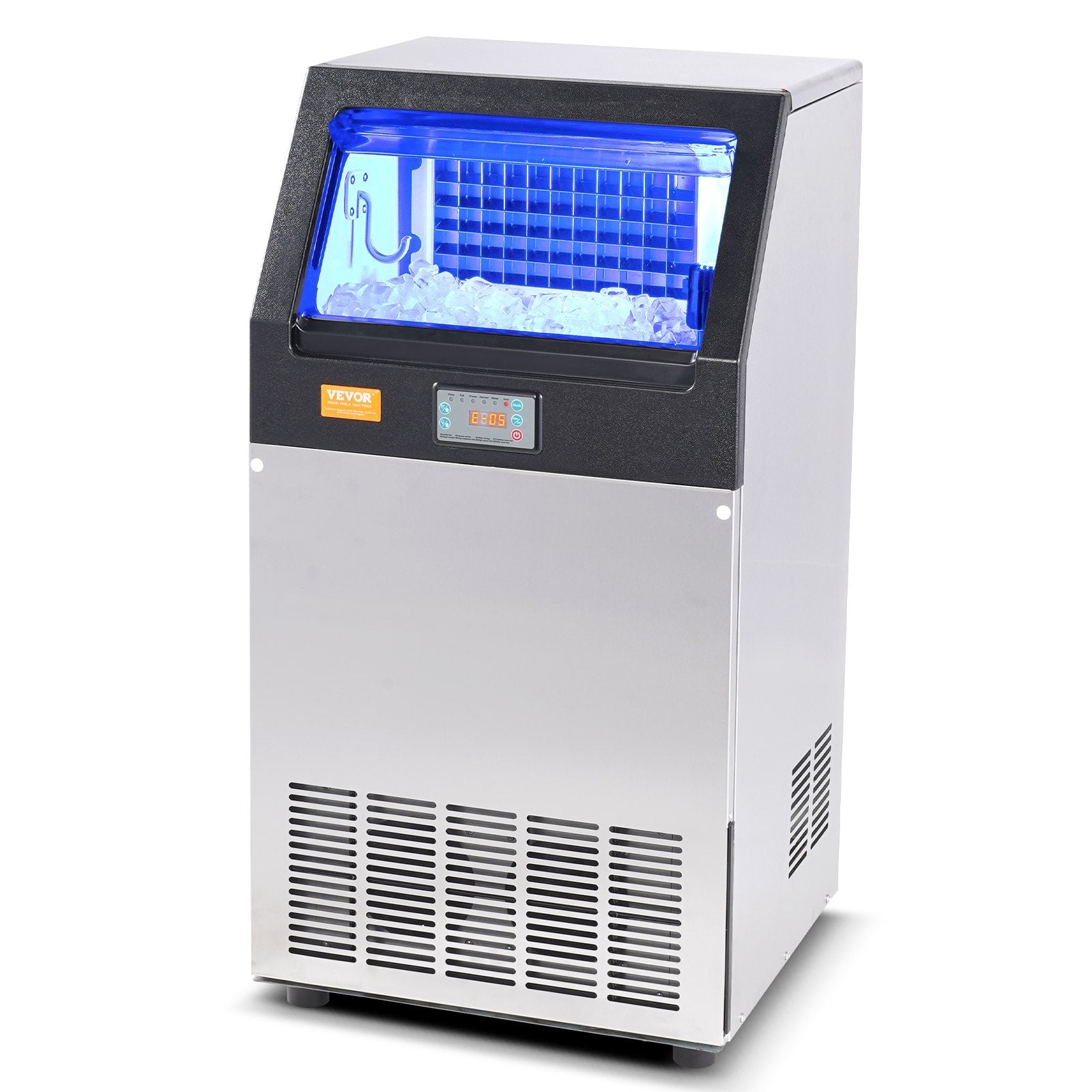VEVOR Commercial Ice Maker, 100lbs/24H, Ice Maker Machine, 55 Ice Cubes in 12-15 Minutes, Freestanding Cabinet Ice Maker with 33lbs Storage Capacity LED Digital Display, for Bar Home Office Restaurant 