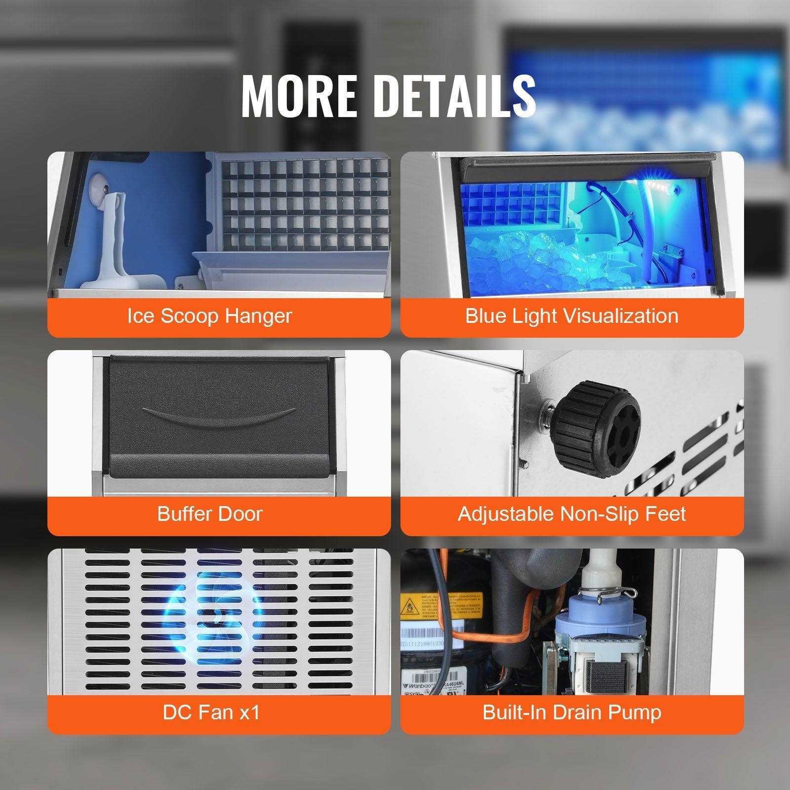 VEVOR Commercial Ice Maker, 150lbs/24H, Ice Maker Machine, 70 Ice Cubes in 12-15 Minutes, Freestanding Cabinet Ice Maker with 33lbs Storage Capacity LED Digital Display, for Bar Home Office Restaurant 