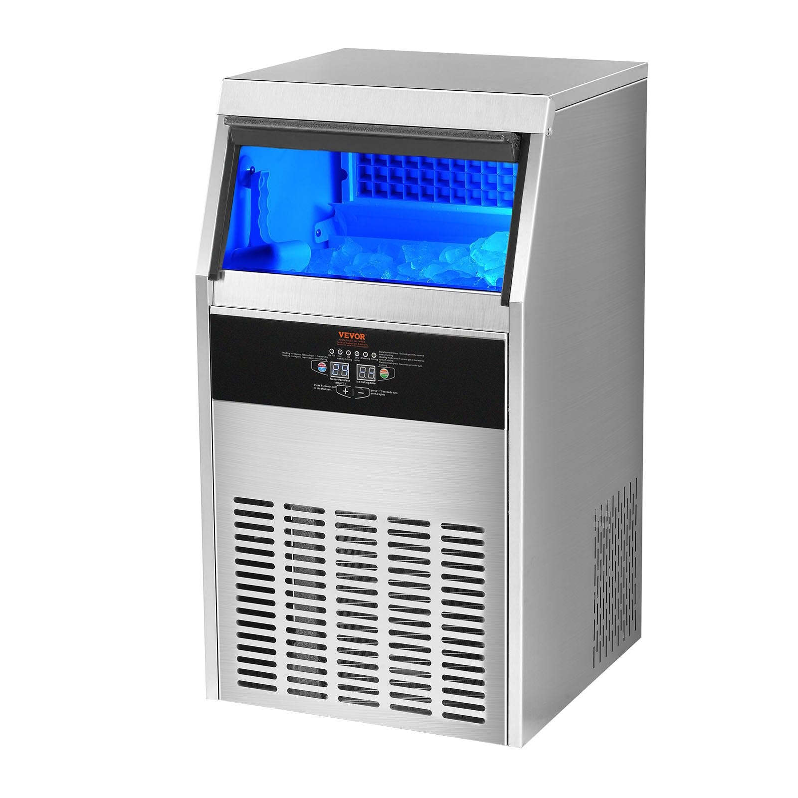 VEVOR Commercial Ice Maker, 150lbs/24H, Ice Maker Machine, 70 Ice Cubes in 12-15 Minutes, Freestanding Cabinet Ice Maker with 33lbs Storage Capacity LED Digital Display, for Bar Home Office Restaurant 