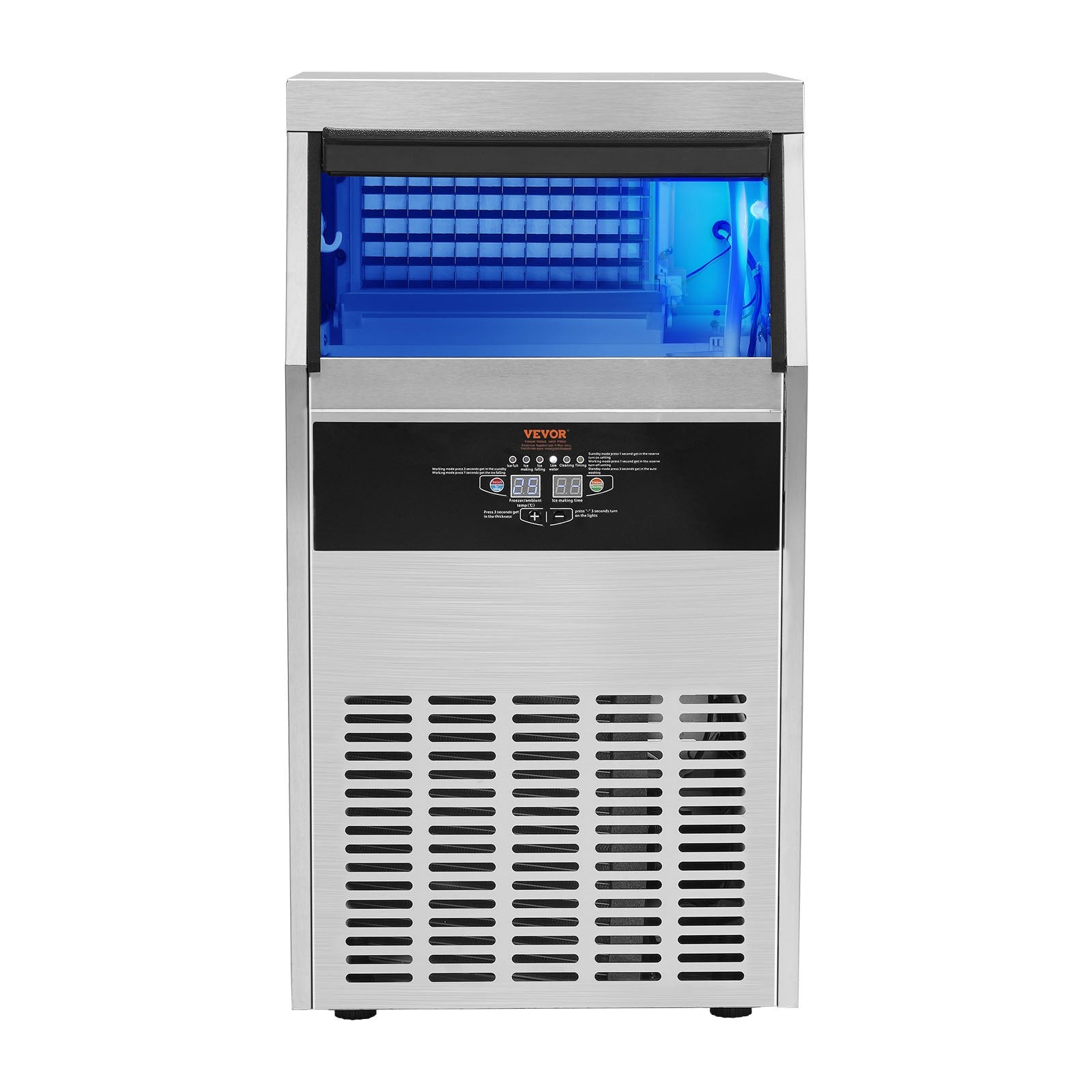 VEVOR Commercial Ice Maker, 100lbs/24H, Ice Maker Machine, 50 Ice Cubes in 12-15 Minutes, Freestanding Cabinet Ice Maker with 33lbs Storage Capacity LED Digital Display, for Bar Home Office Restaurant 