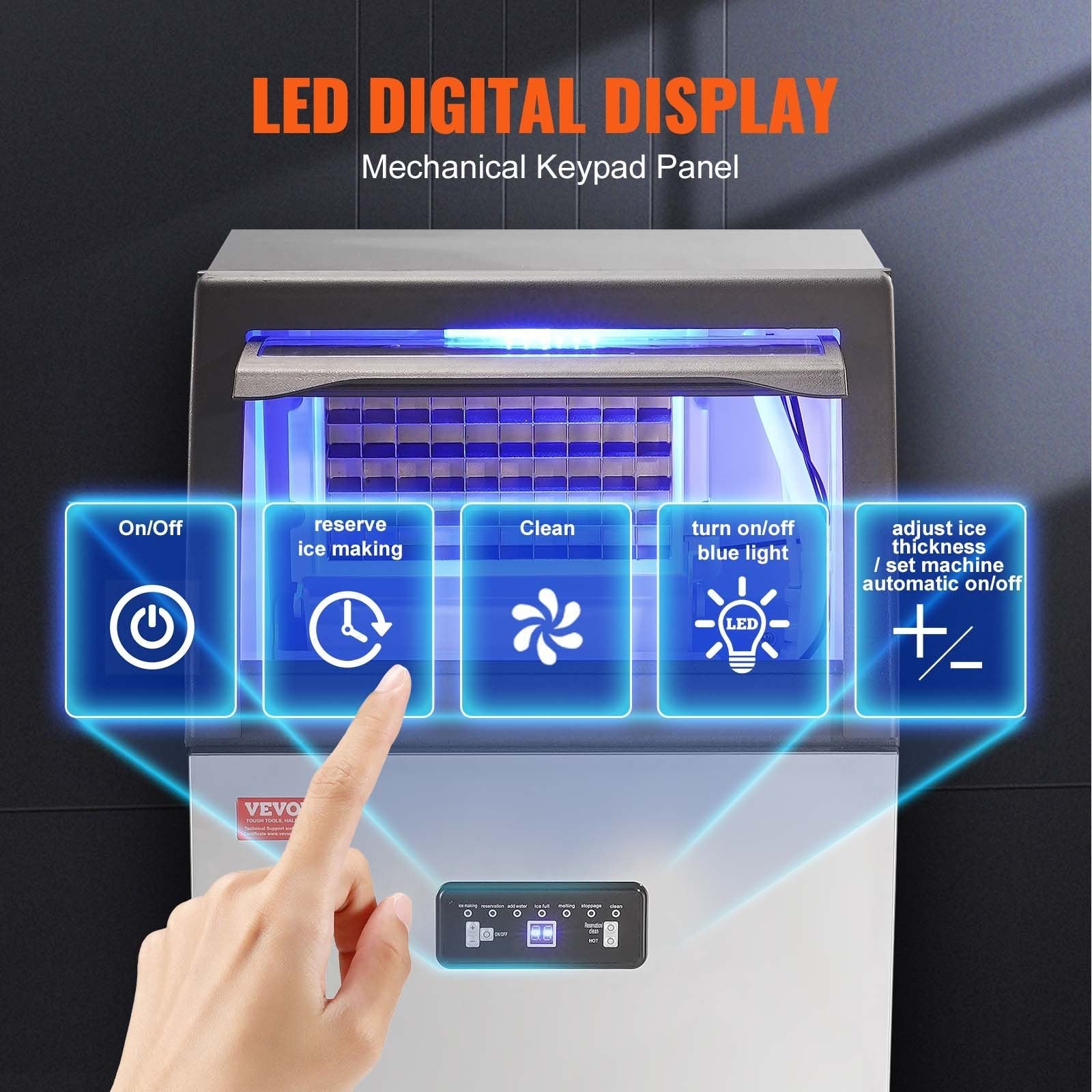 VEVOR Commercial Ice Maker, 130lbs/24H, Ice Maker Machine, 55 Ice Cubes in 12-15 Minutes, Freestanding Cabinet Ice Maker with 24lbs Storage Capacity LED Digital Display, for Bar Home Office Restaurant 