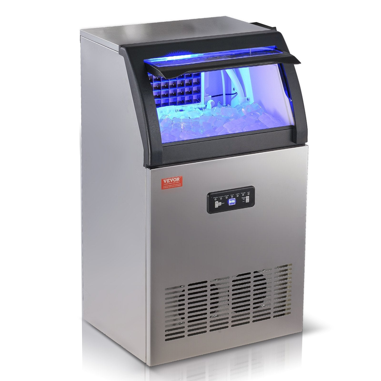 VEVOR Commercial Ice Maker, 130lbs/24H, Ice Maker Machine, 55 Ice Cubes in 12-15 Minutes, Freestanding Cabinet Ice Maker with 24lbs Storage Capacity LED Digital Display, for Bar Home Office Restaurant 