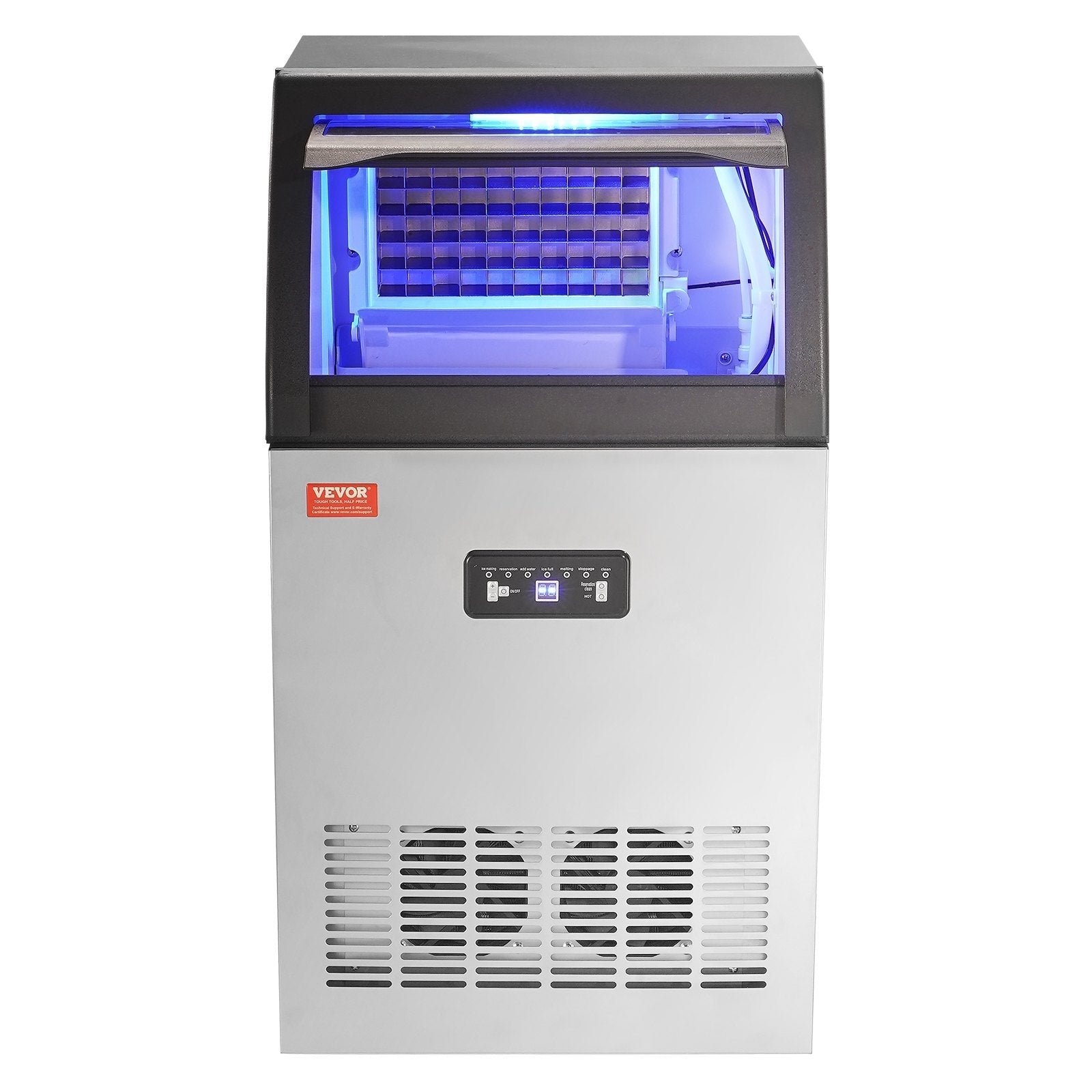 VEVOR Commercial Ice Maker, 130lbs/24H, Ice Maker Machine, 55 Ice Cubes in 12-15 Minutes, Freestanding Cabinet Ice Maker with 24lbs Storage Capacity LED Digital Display, for Bar Home Office Restaurant 
