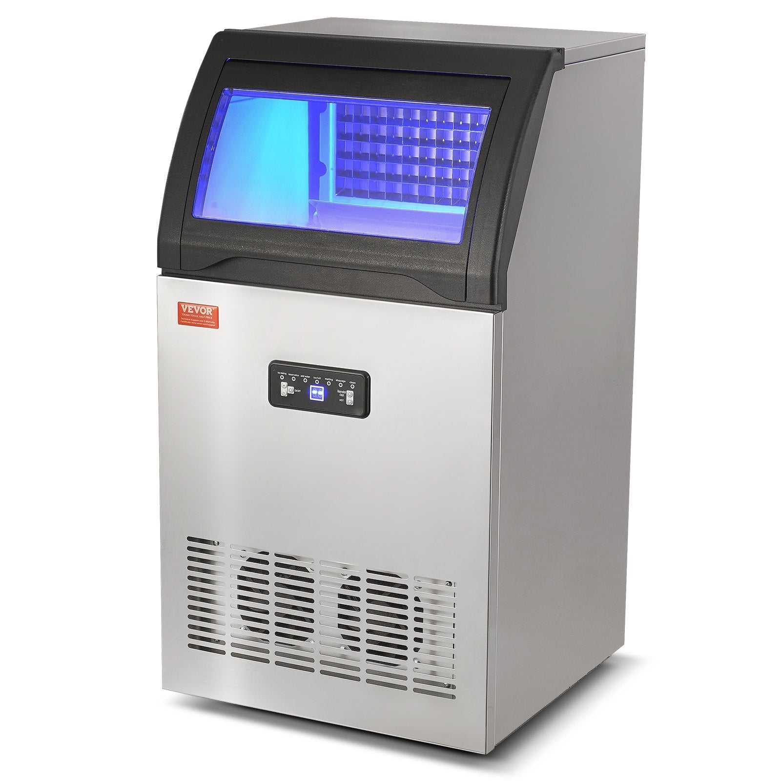 VEVOR Commercial Ice Maker, 130lbs/24H, Ice Maker Machine, 55 Ice Cubes in 12-15 Minutes, Freestanding Cabinet Ice Maker with 24lbs Storage Capacity LED Digital Display, for Bar Home Office Restaurant 