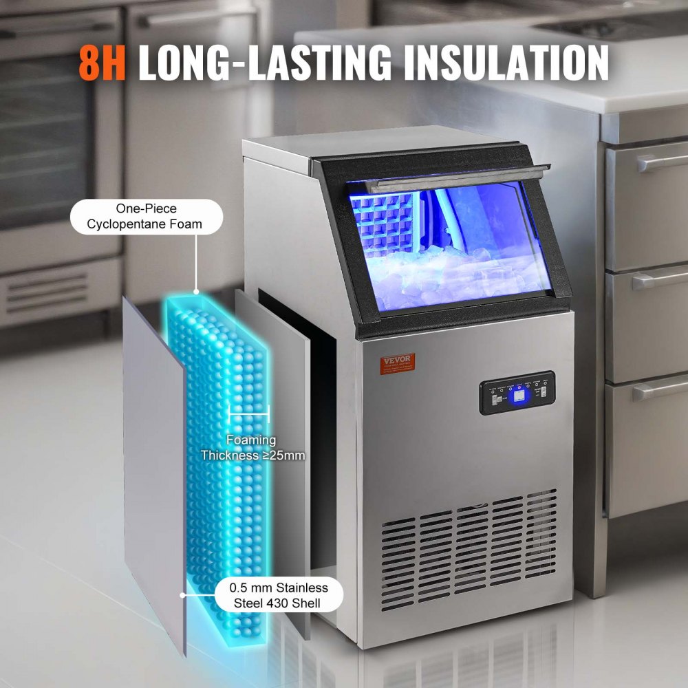 VEVOR Commercial Ice Maker, 80lbs/24H, Ice Maker Machine, 40 Ice Cubes in 12-15 Minutes, Freestanding Cabinet Ice Maker with 27.5lbs Storage Capacity LED Digital Display,for Bar Home Office Restaurant 