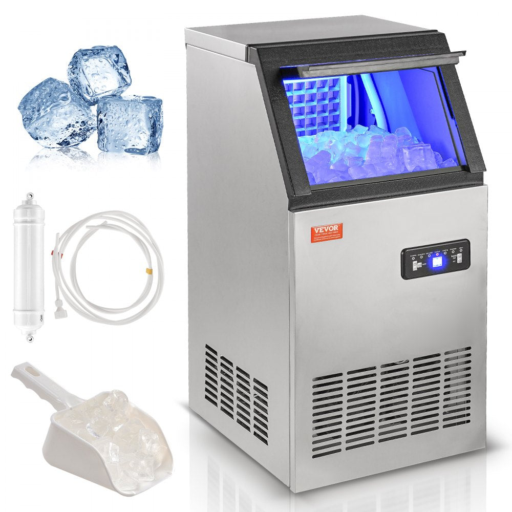 VEVOR Commercial Ice Maker, 80lbs/24H, Ice Maker Machine, 40 Ice Cubes in 12-15 Minutes, Freestanding Cabinet Ice Maker with 27.5lbs Storage Capacity LED Digital Display,for Bar Home Office Restaurant 