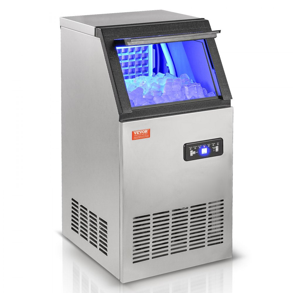 VEVOR Commercial Ice Maker, 80lbs/24H, Ice Maker Machine, 40 Ice Cubes in 12-15 Minutes, Freestanding Cabinet Ice Maker with 27.5lbs Storage Capacity LED Digital Display,for Bar Home Office Restaurant 