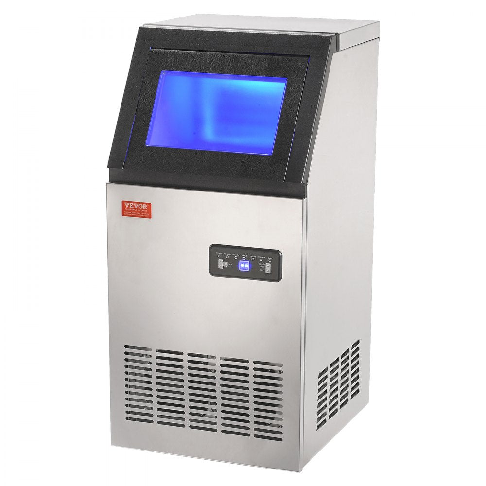 VEVOR Commercial Ice Maker, 80lbs/24H, Ice Maker Machine, 40 Ice Cubes in 12-15 Minutes, Freestanding Cabinet Ice Maker with 27.5lbs Storage Capacity LED Digital Display,for Bar Home Office Restaurant 