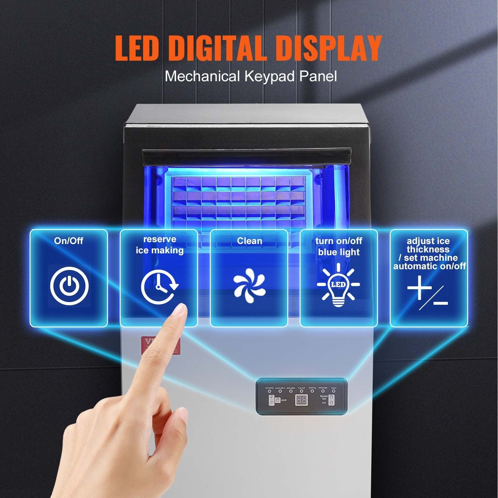 VEVOR Commercial Ice Maker, 100 lbs/24H, Ice Maker Machine, 45 Ice Cubes in 12-15 Minutes, Freestanding Cabinet Ice Maker with 27.5 lbs Storage Capacity LED Digital Display, for Home Office Restaurant 
