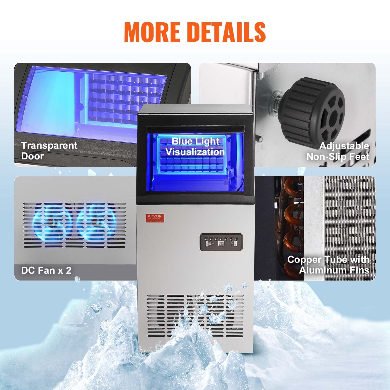 VEVOR Commercial Ice Maker, 100 lbs/24H, Ice Maker Machine, 45 Ice Cubes in 12-15 Minutes, Freestanding Cabinet Ice Maker with 27.5 lbs Storage Capacity LED Digital Display, for Home Office Restaurant 