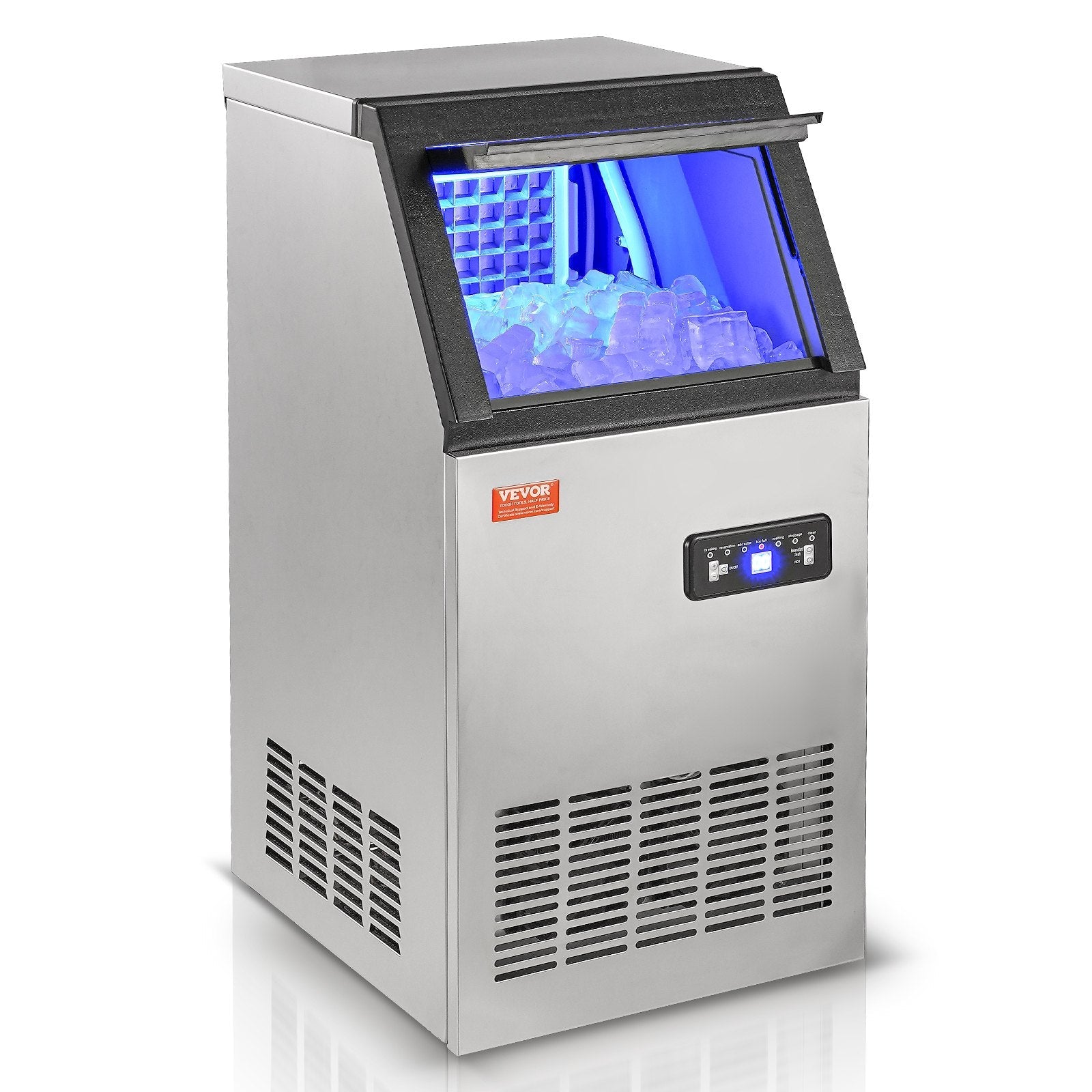 VEVOR Commercial Ice Maker, 100 lbs/24H, Ice Maker Machine, 45 Ice Cubes in 12-15 Minutes, Freestanding Cabinet Ice Maker with 27.5 lbs Storage Capacity LED Digital Display, for Home Office Restaurant 