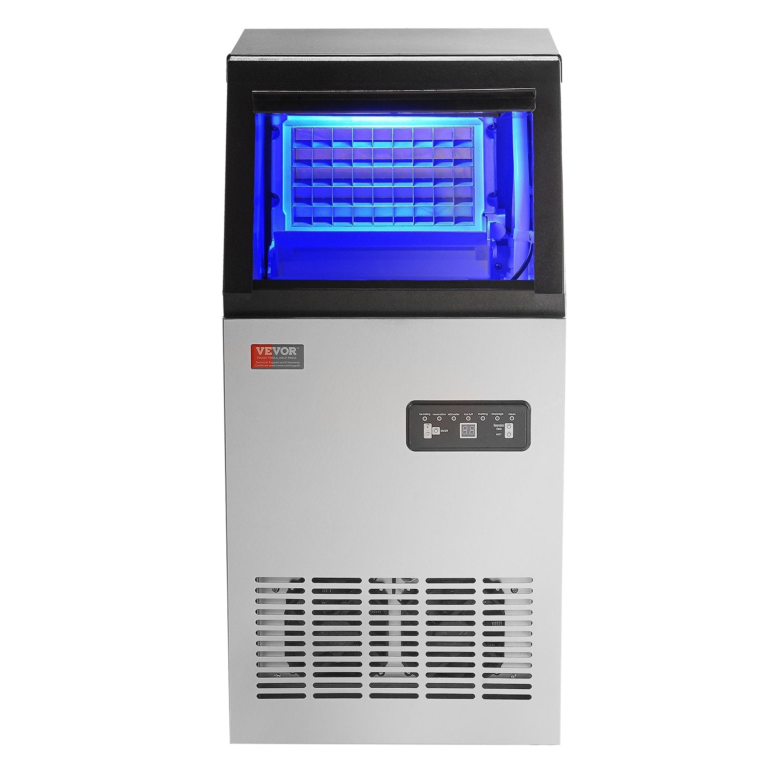 VEVOR Commercial Ice Maker, 100 lbs/24H, Ice Maker Machine, 45 Ice Cubes in 12-15 Minutes, Freestanding Cabinet Ice Maker with 27.5 lbs Storage Capacity LED Digital Display, for Home Office Restaurant 