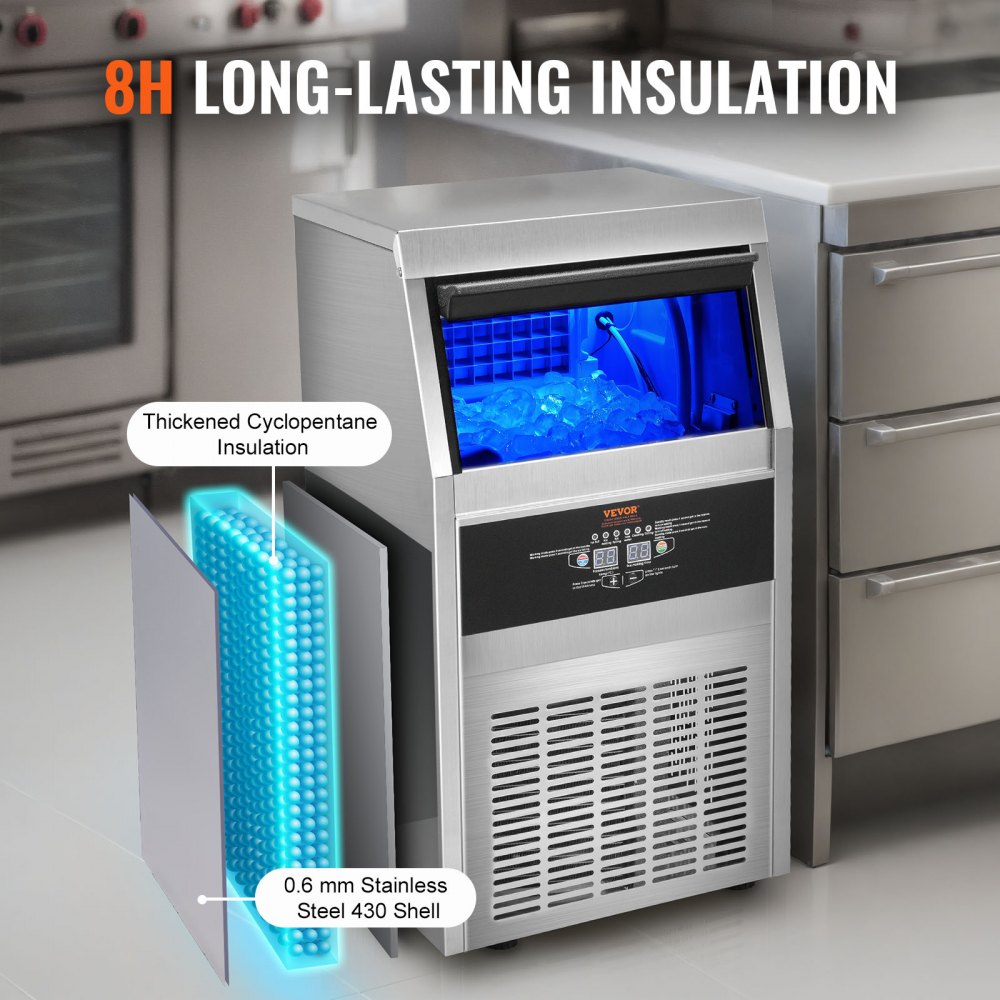 VEVOR Commercial Ice Maker, 80lbs/24H, Ice Maker Machine, 40 Ice Cubes in 12-15 Minutes, Freestanding Cabinet Ice Maker with 24lbs Storage Capacity LED Digital Display, for Bar Home Office Restaurant 