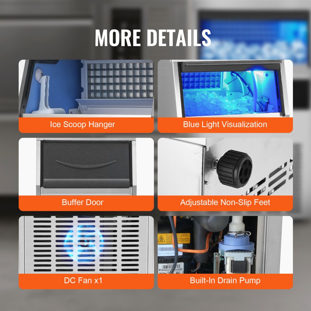 VEVOR Commercial Ice Maker, 80lbs/24H, Ice Maker Machine, 40 Ice Cubes in 12-15 Minutes, Freestanding Cabinet Ice Maker with 24lbs Storage Capacity LED Digital Display, for Bar Home Office Restaurant 