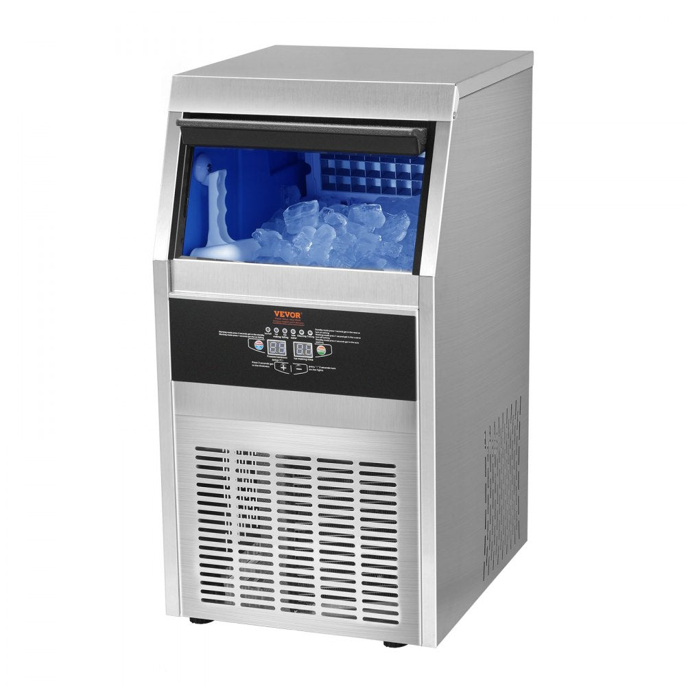 VEVOR Commercial Ice Maker, 80lbs/24H, Ice Maker Machine, 40 Ice Cubes in 12-15 Minutes, Freestanding Cabinet Ice Maker with 24lbs Storage Capacity LED Digital Display, for Bar Home Office Restaurant 