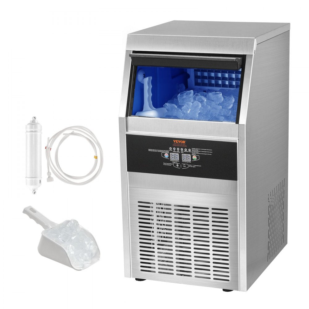 VEVOR Commercial Ice Maker, 80lbs/24H, Ice Maker Machine, 40 Ice Cubes in 12-15 Minutes, Freestanding Cabinet Ice Maker with 24lbs Storage Capacity LED Digital Display, for Bar Home Office Restaurant 