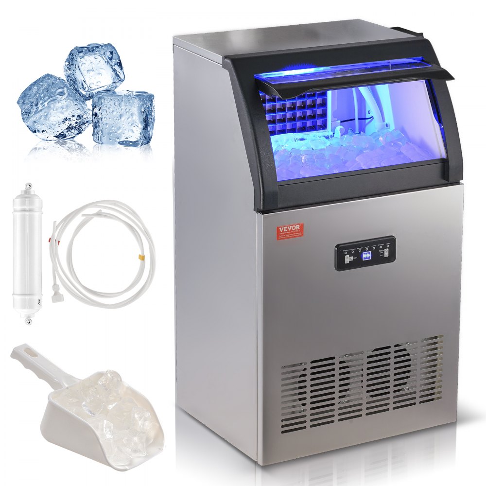 VEVOR Commercial Ice Maker, 110lbs/24H, Ice Maker Machine, 50 Ice Cubes in 12-15 Minutes, Freestanding Cabinet Ice Maker with 33lbs Storage Capacity LED Digital Display, for Bar Home Office Restaurant 