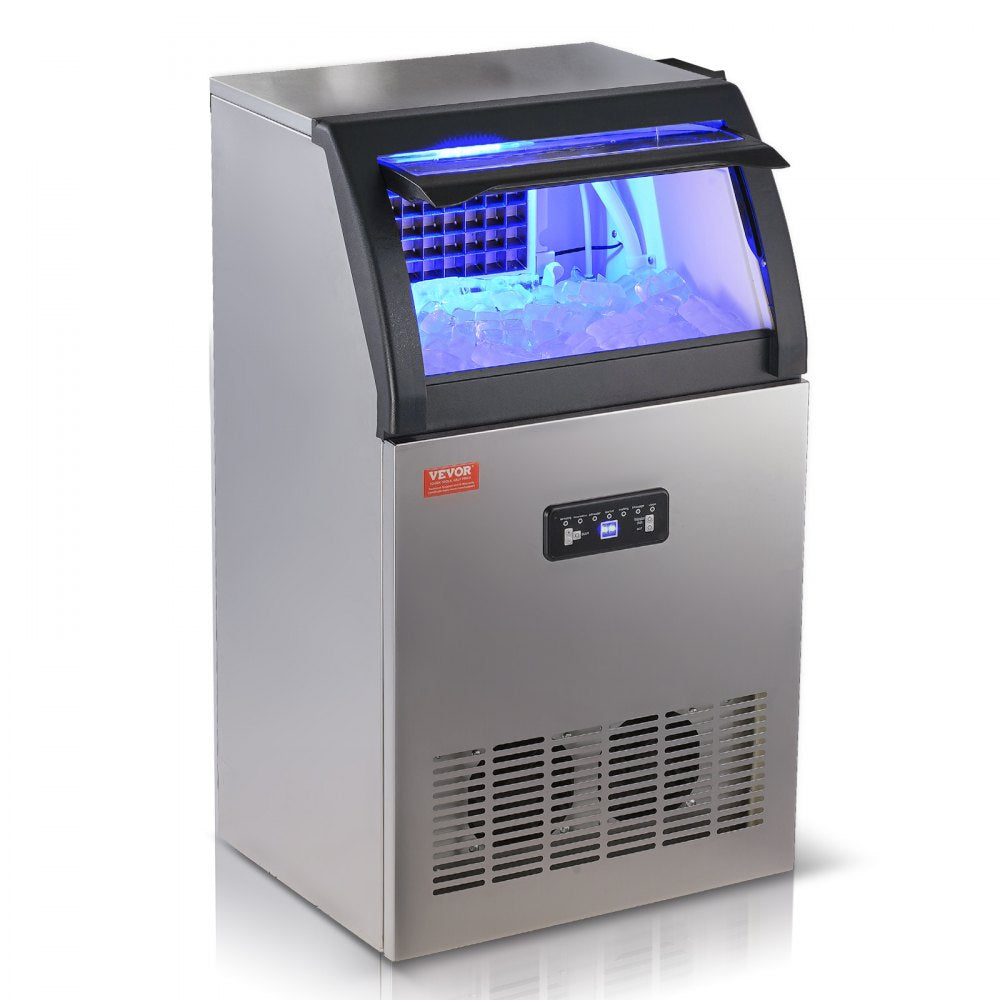VEVOR Commercial Ice Maker, 110lbs/24H, Ice Maker Machine, 50 Ice Cubes in 12-15 Minutes, Freestanding Cabinet Ice Maker with 33lbs Storage Capacity LED Digital Display, for Bar Home Office Restaurant 