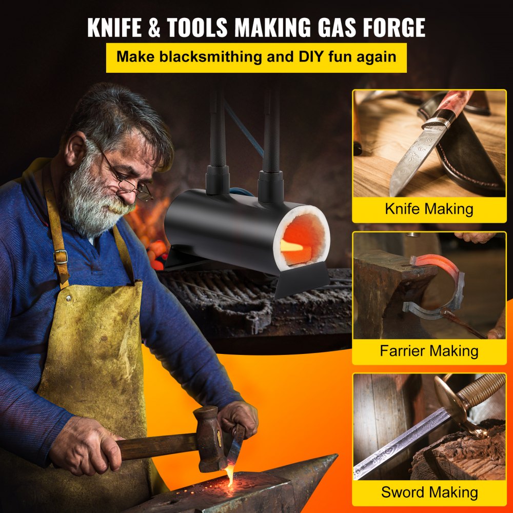 VEVOR Propane Knife Forge, Blacksmithing Forge with Dual Burners, Portable Propane Forge with an Open Structure, Large Capacity Farrier Forge, Square Propane Burner Forge for Knife and Tool Making 