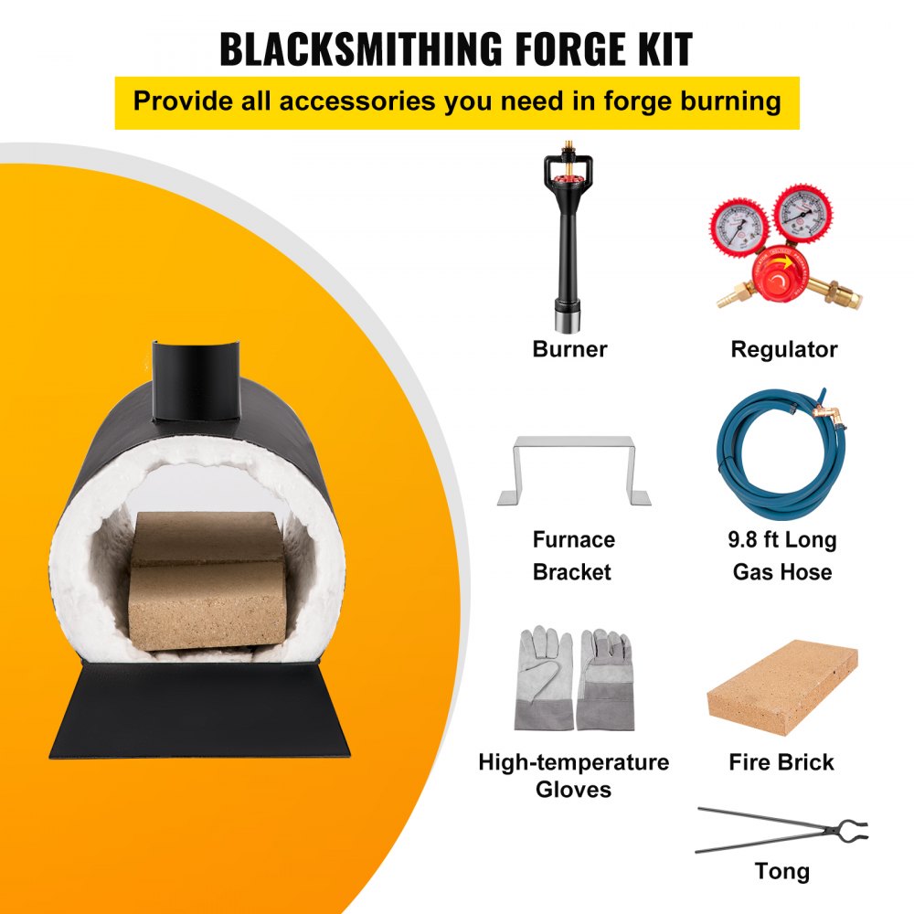 VEVOR Propane Knife Forge, Blacksmithing Forge with Dual Burners, Portable Propane Forge with an Open Structure, Large Capacity Farrier Forge, Square Propane Burner Forge for Knife and Tool Making 