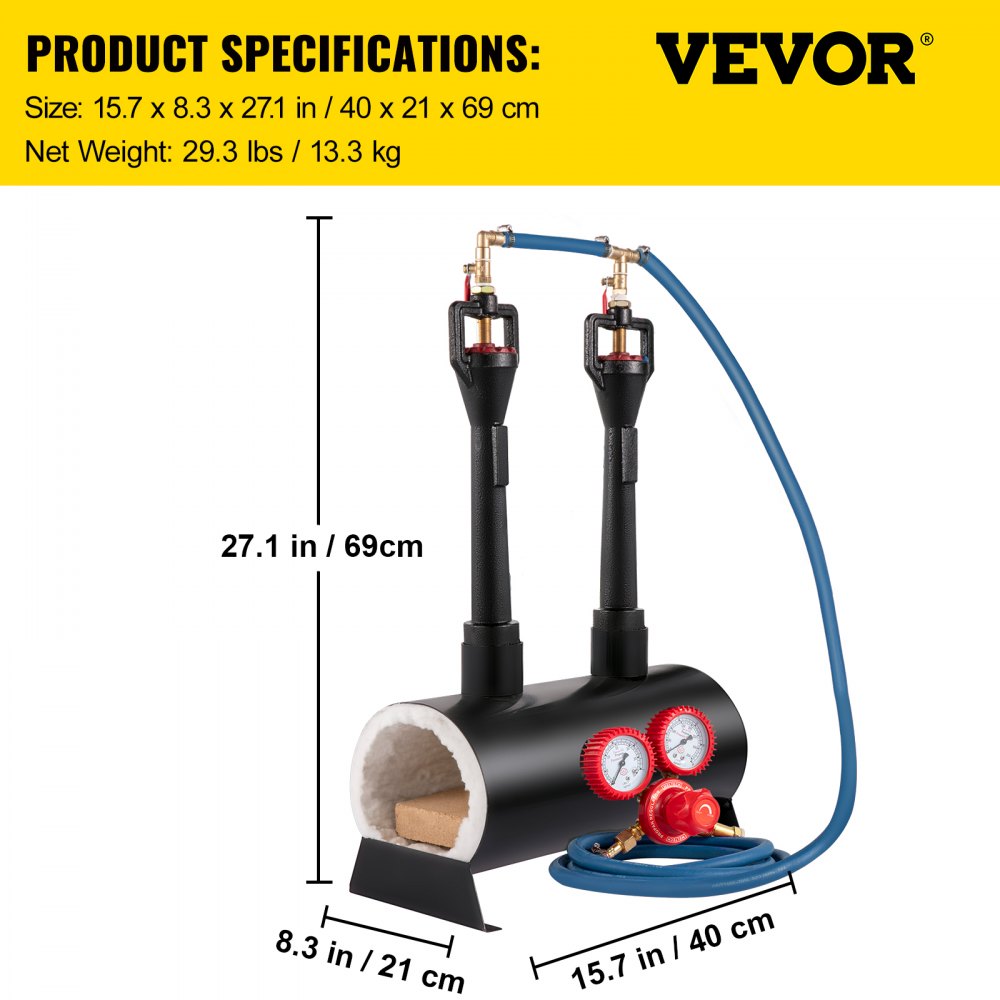 VEVOR Propane Knife Forge, Blacksmithing Forge with Dual Burners, Portable Propane Forge with an Open Structure, Large Capacity Farrier Forge, Square Propane Burner Forge for Knife and Tool Making 