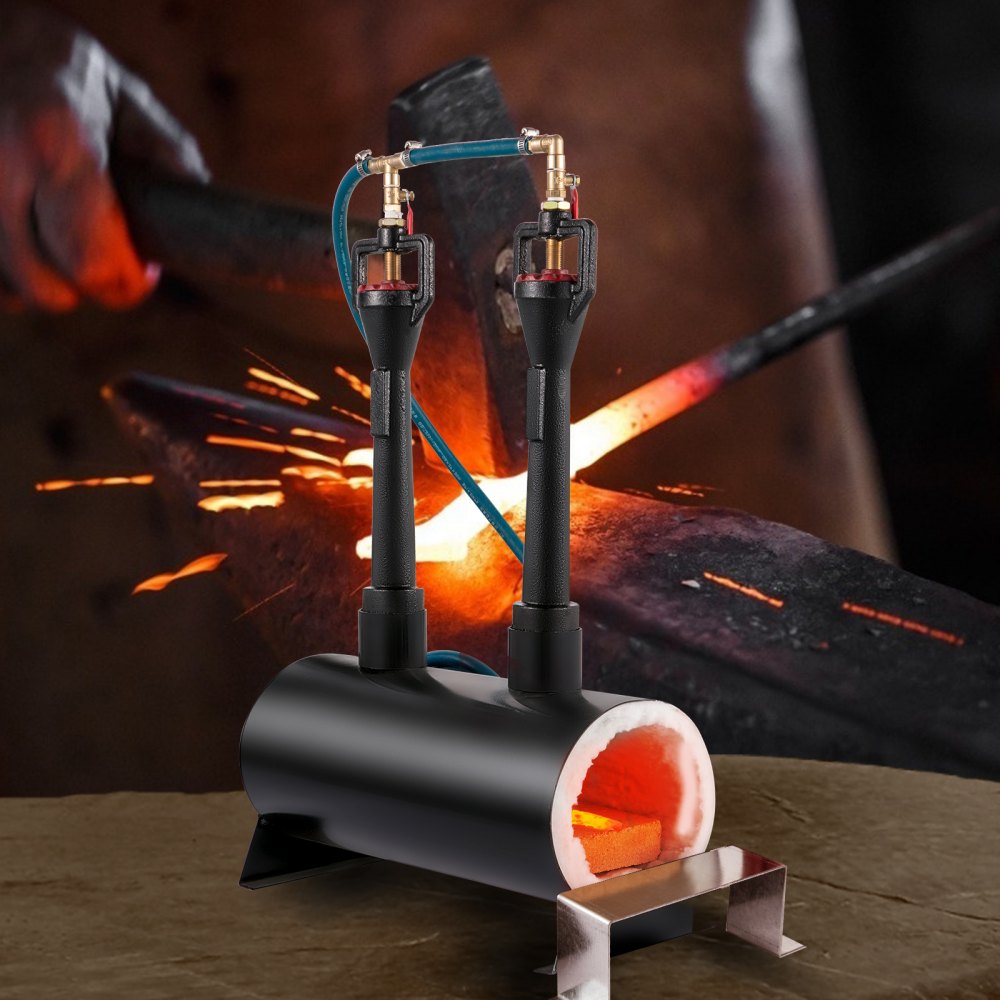 VEVOR Propane Knife Forge, Blacksmithing Forge with Dual Burners, Portable Propane Forge with an Open Structure, Large Capacity Farrier Forge, Square Propane Burner Forge for Knife and Tool Making 