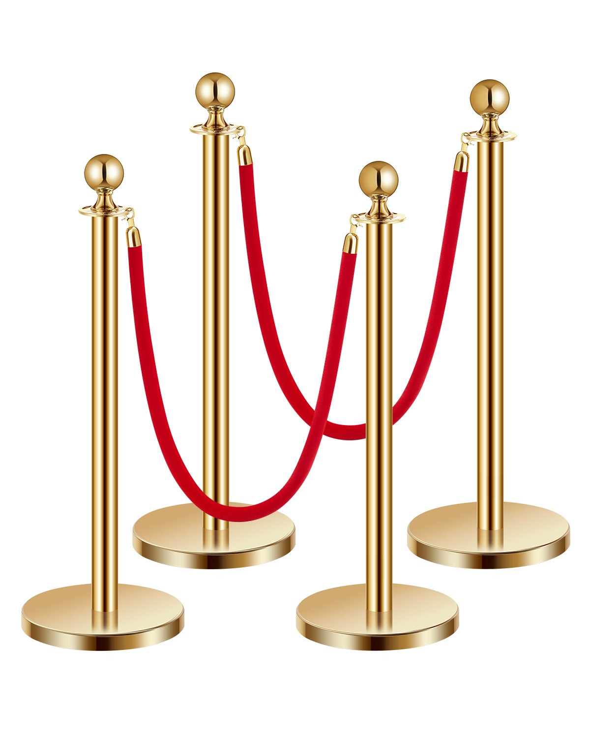 VEVOR 4 Pcs Gold Stanchion Post 2 Red Velvet Ropes Sand Injection Hollow Base 