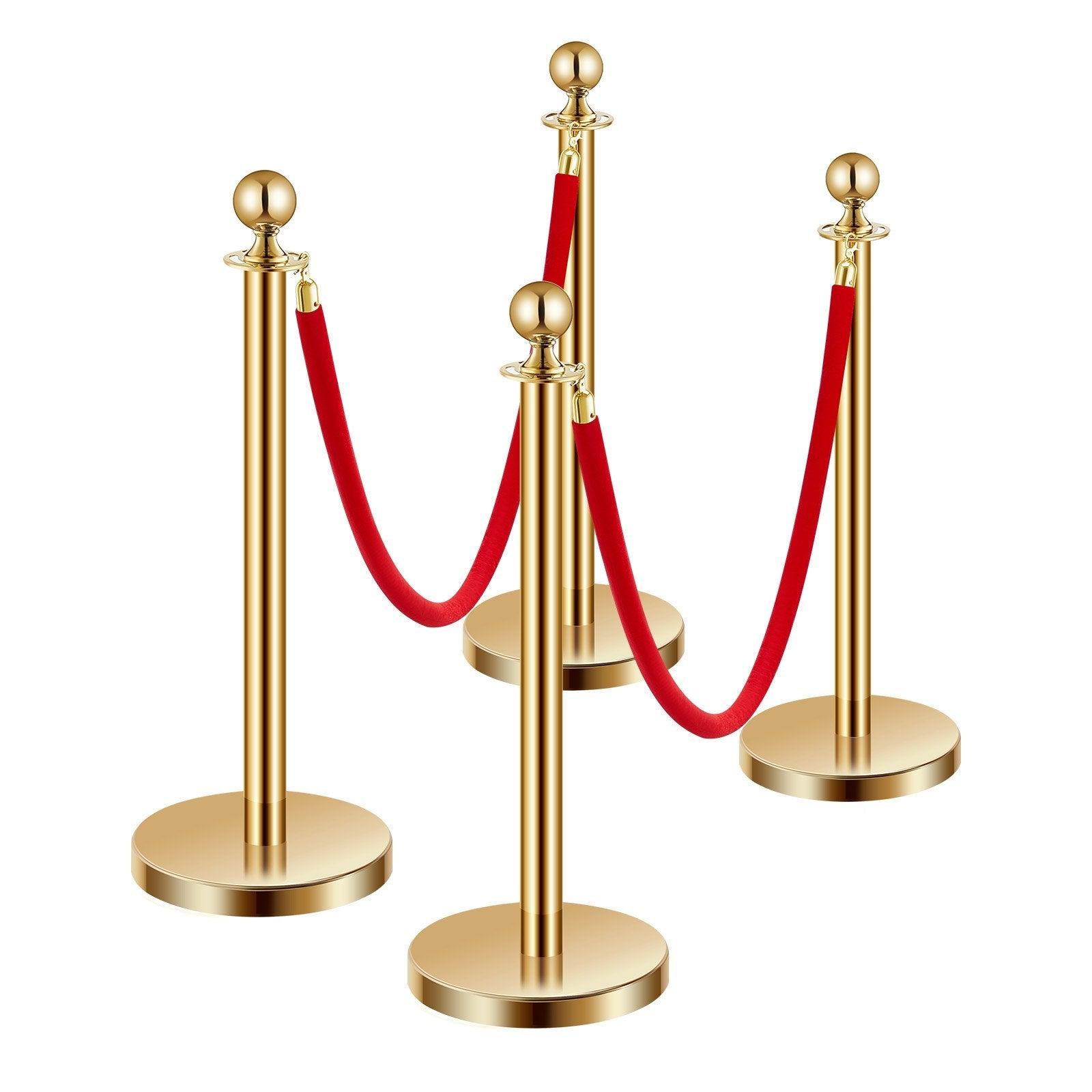 VEVOR 4 Pcs Gold Stanchion Post 2 Red Velvet Ropes Sand Injection Hollow Base 