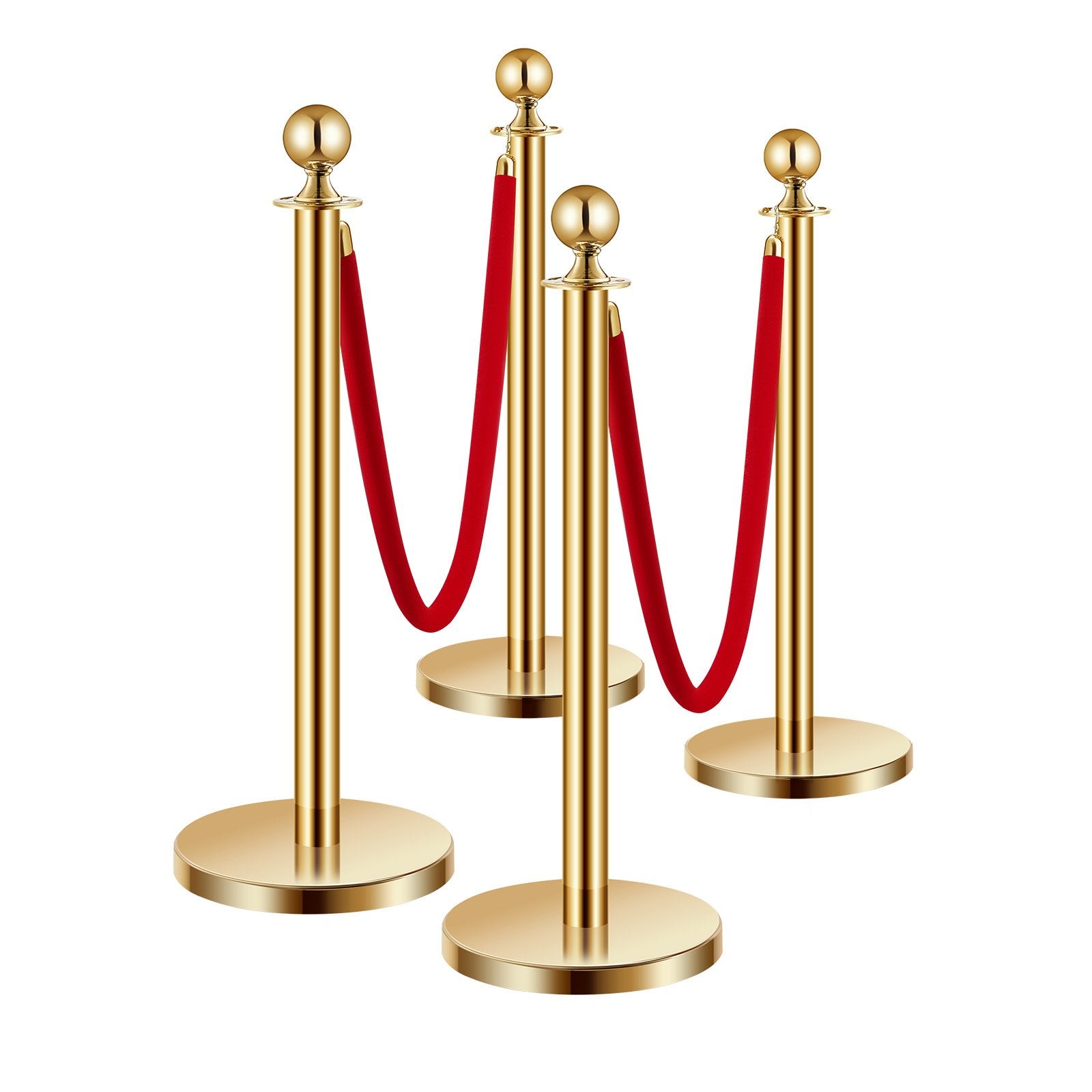 VEVOR 4 Pcs Gold Stanchion Post 2 Red Velvet Ropes Sand Injection Hollow Base 