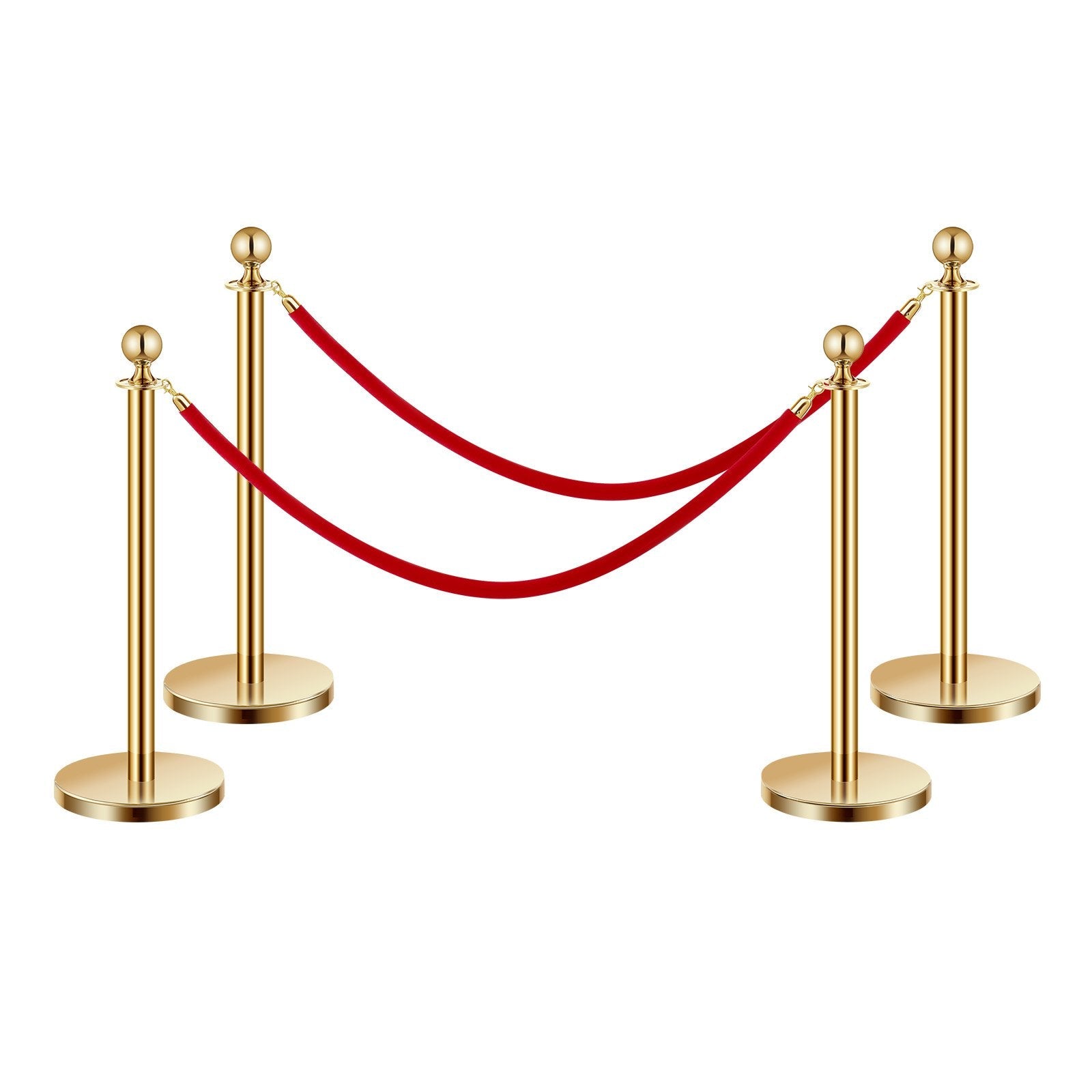 VEVOR 4 Pcs Gold Stanchion Post 2 Red Velvet Ropes Sand Injection Hollow Base 